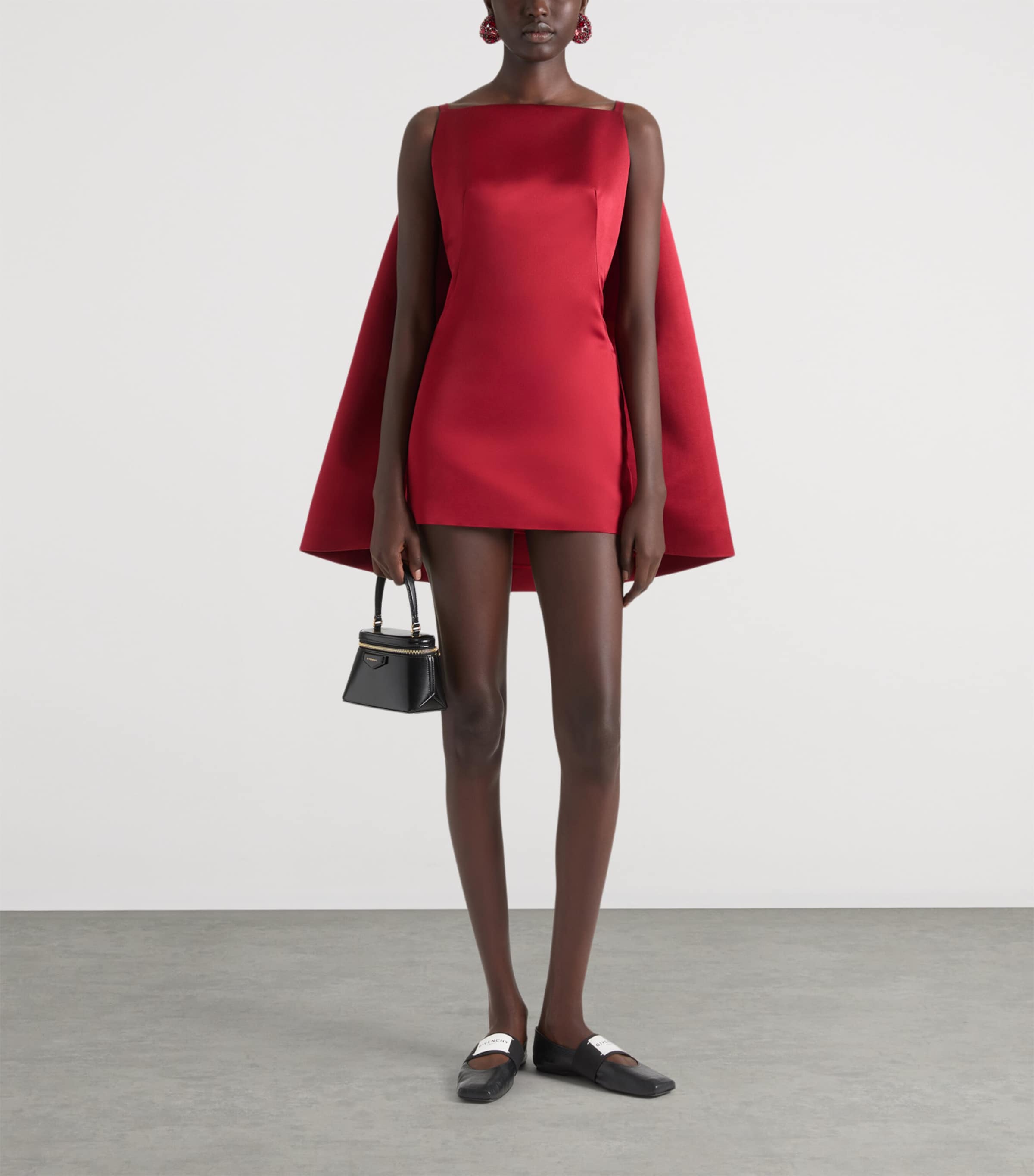 Silk Cape Mini Dress DARK RED Image 2