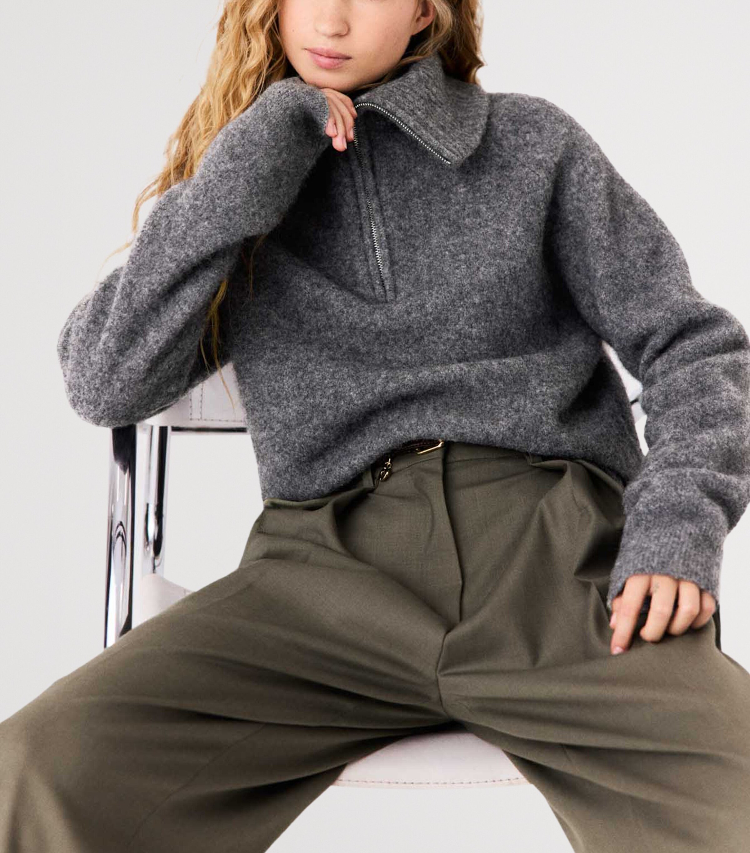Maje Womens Yak-Blend Quarter-Zip Sweater Grey Image 7