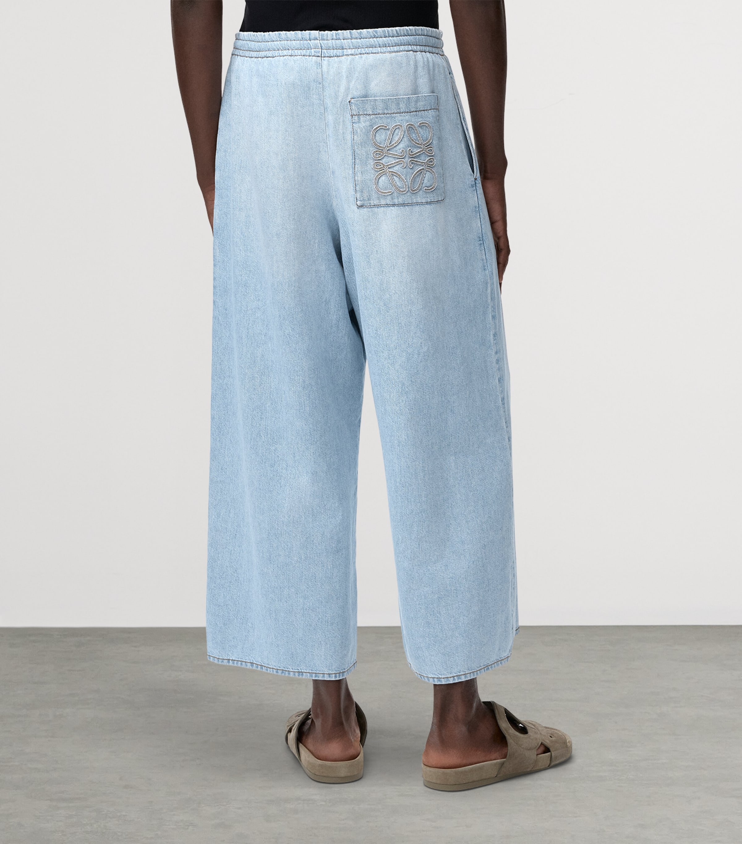 LOEWE Mens x Paula's Ibiza Denim Drawstring Trousers Washed Blue Image 4