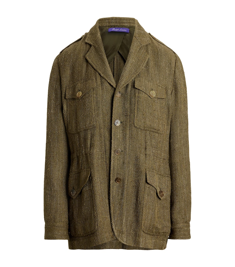 Silk-Linen Herringbone Schmitt Tweed Jacket OLIVE Image 1