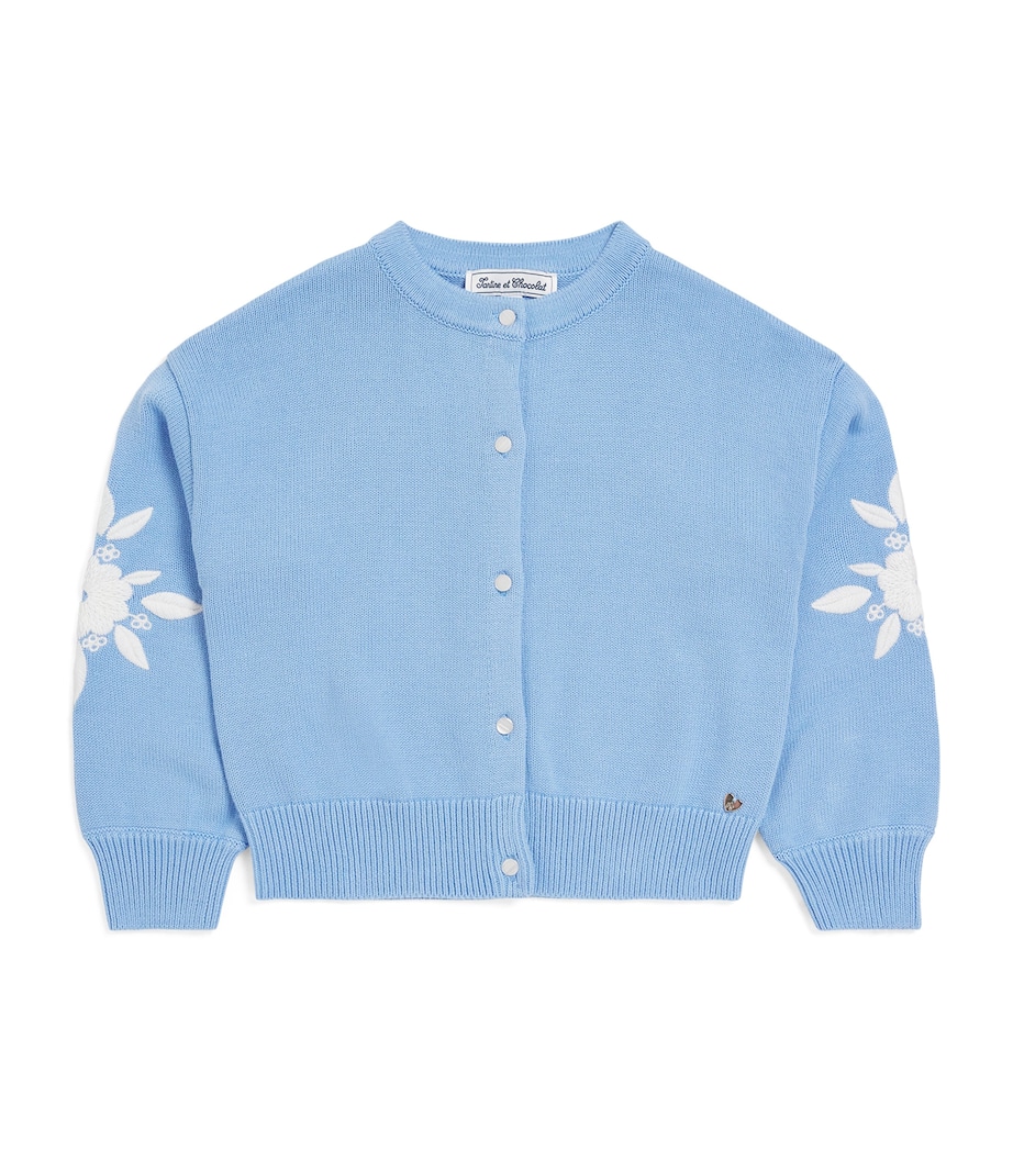 Cotton Embroidered Cardigan (2-12 Years) 43AZUR Image 1