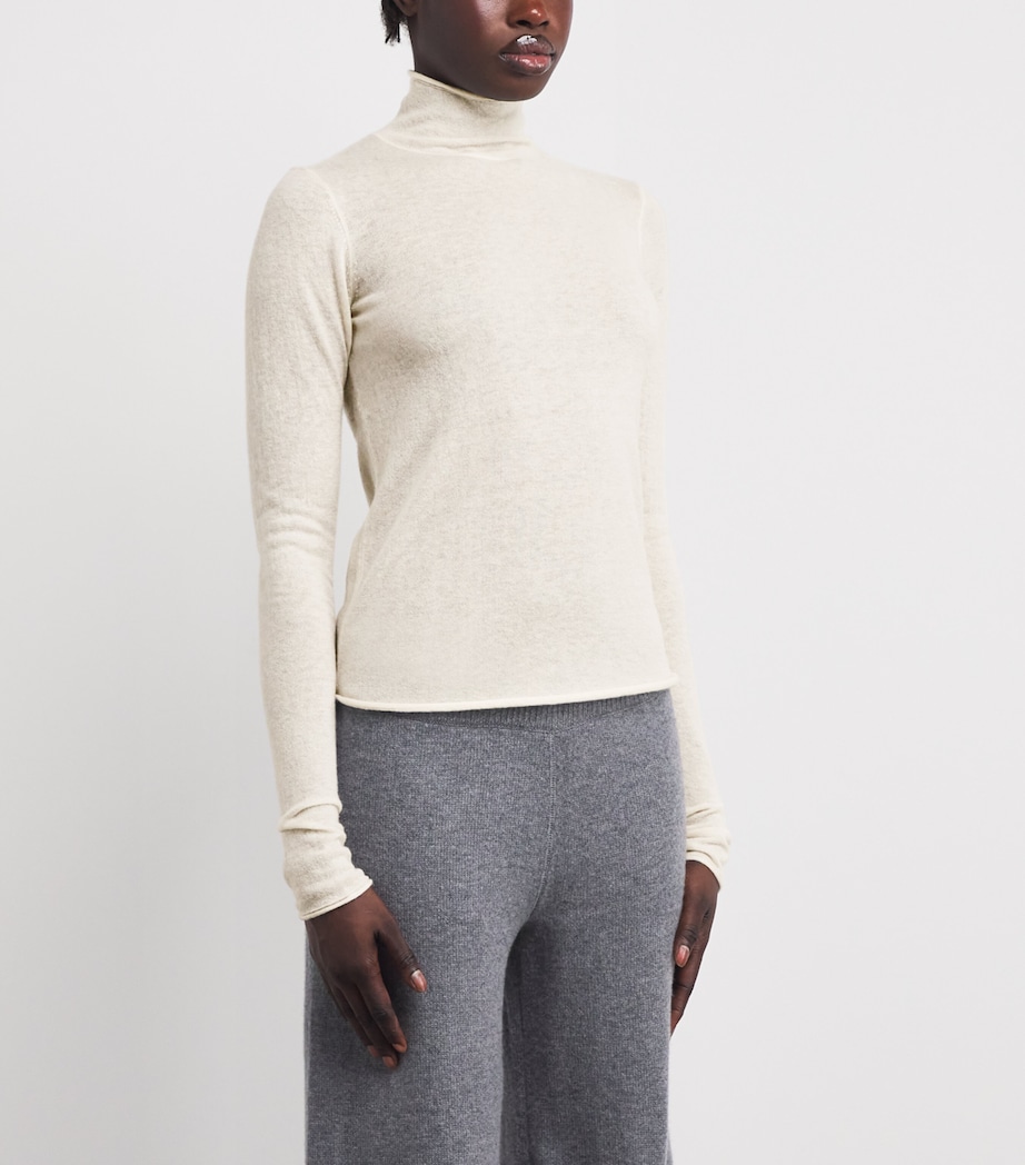 Cashmere Sheer Rollneck Top EGRET Image 3