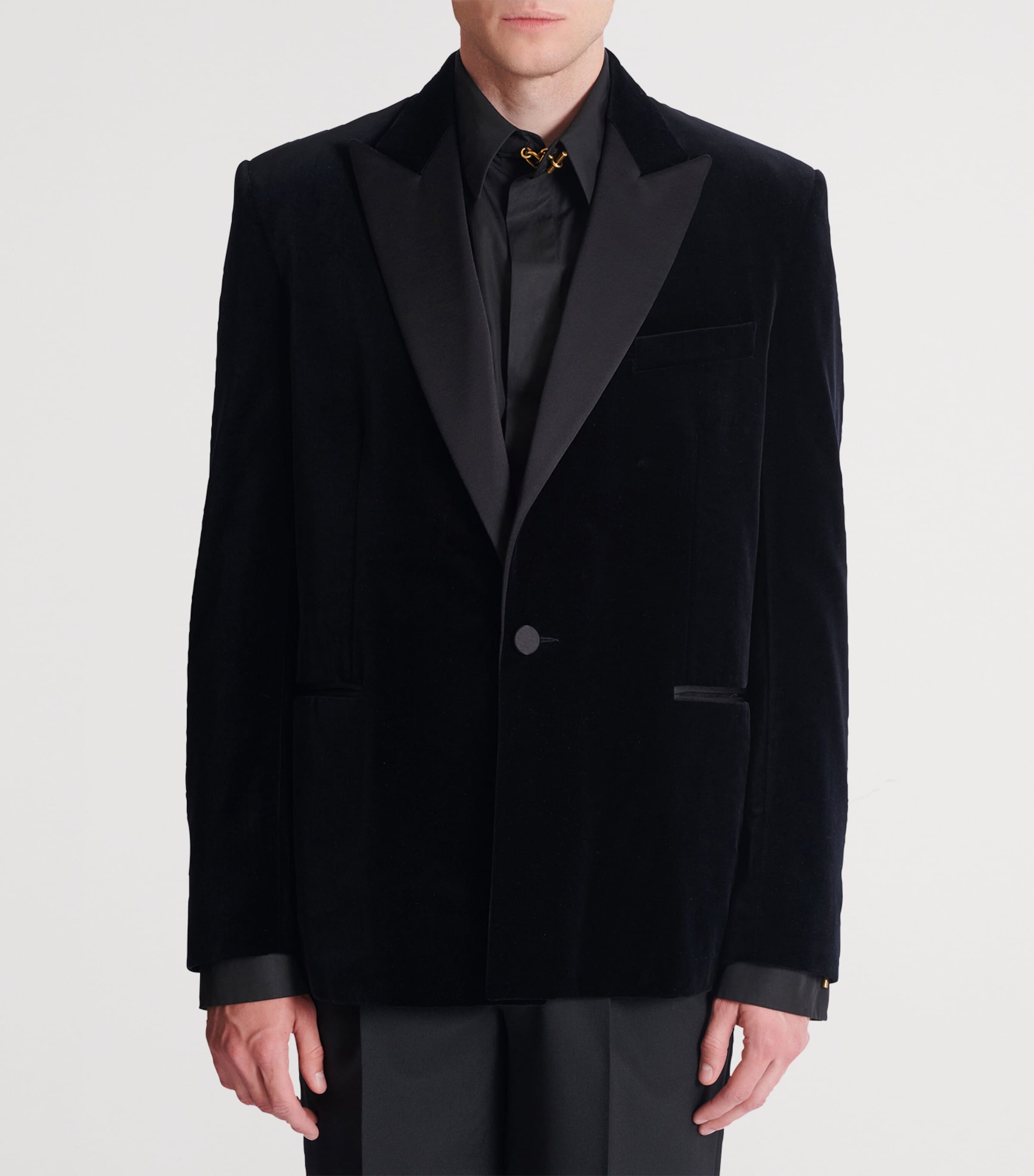 Satin-Trim Velvet Blazer EAP NOIR/NOIR Image 4