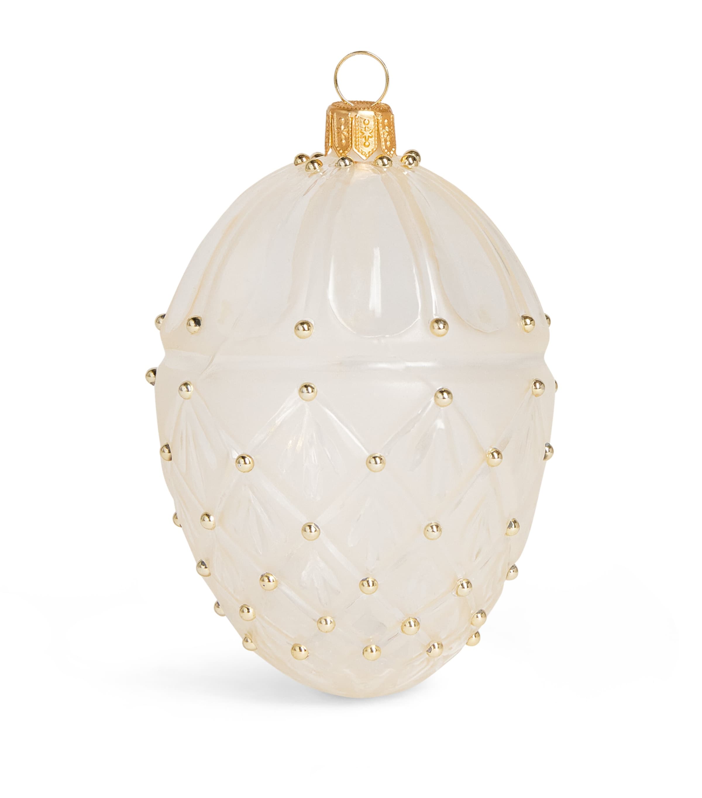 Harrods Glass Beaded Egg Bauble Beige Transparent Image 1