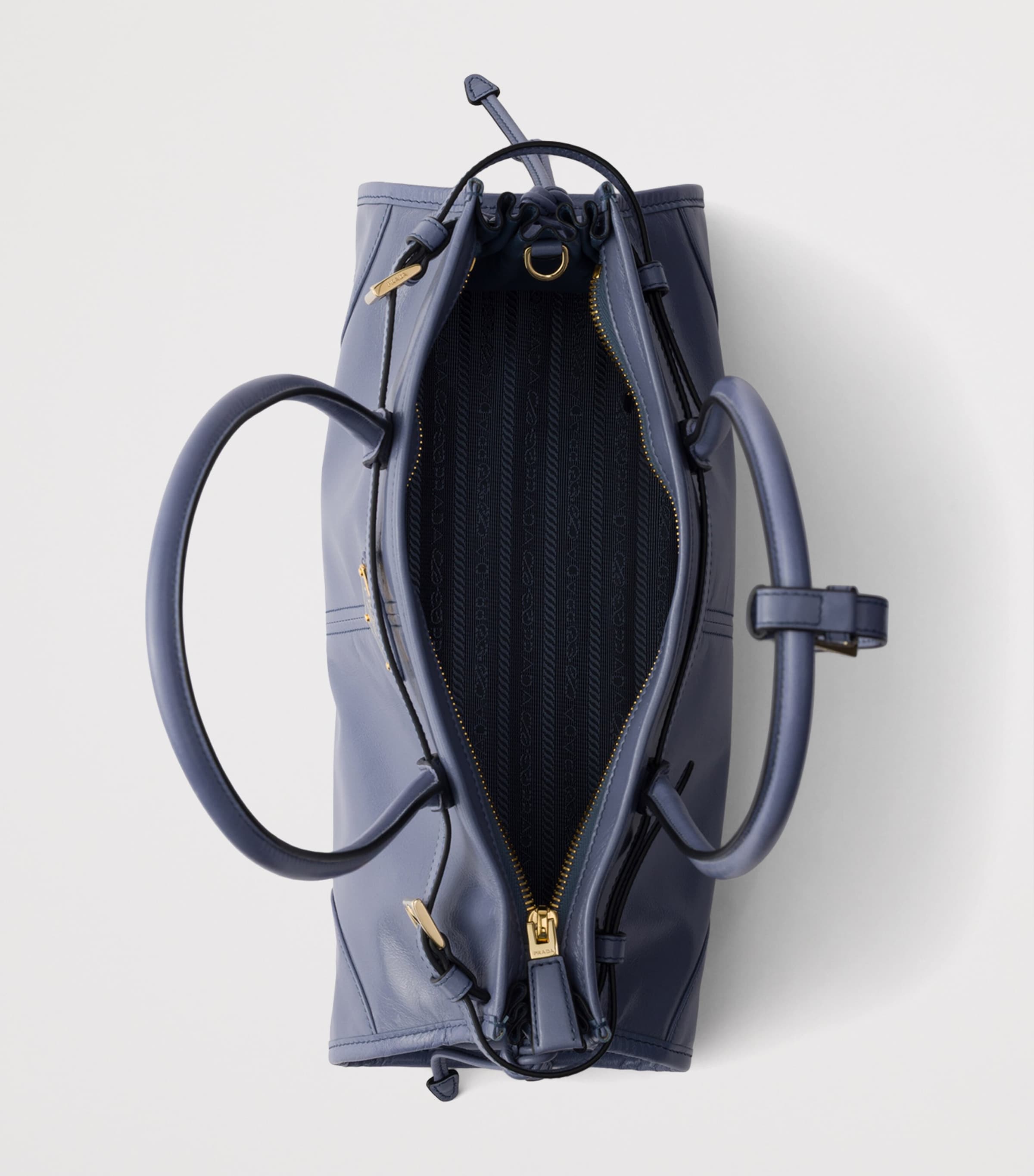 Prada Medium Leather Bonnie Top-Handle Bag Blue Image 4