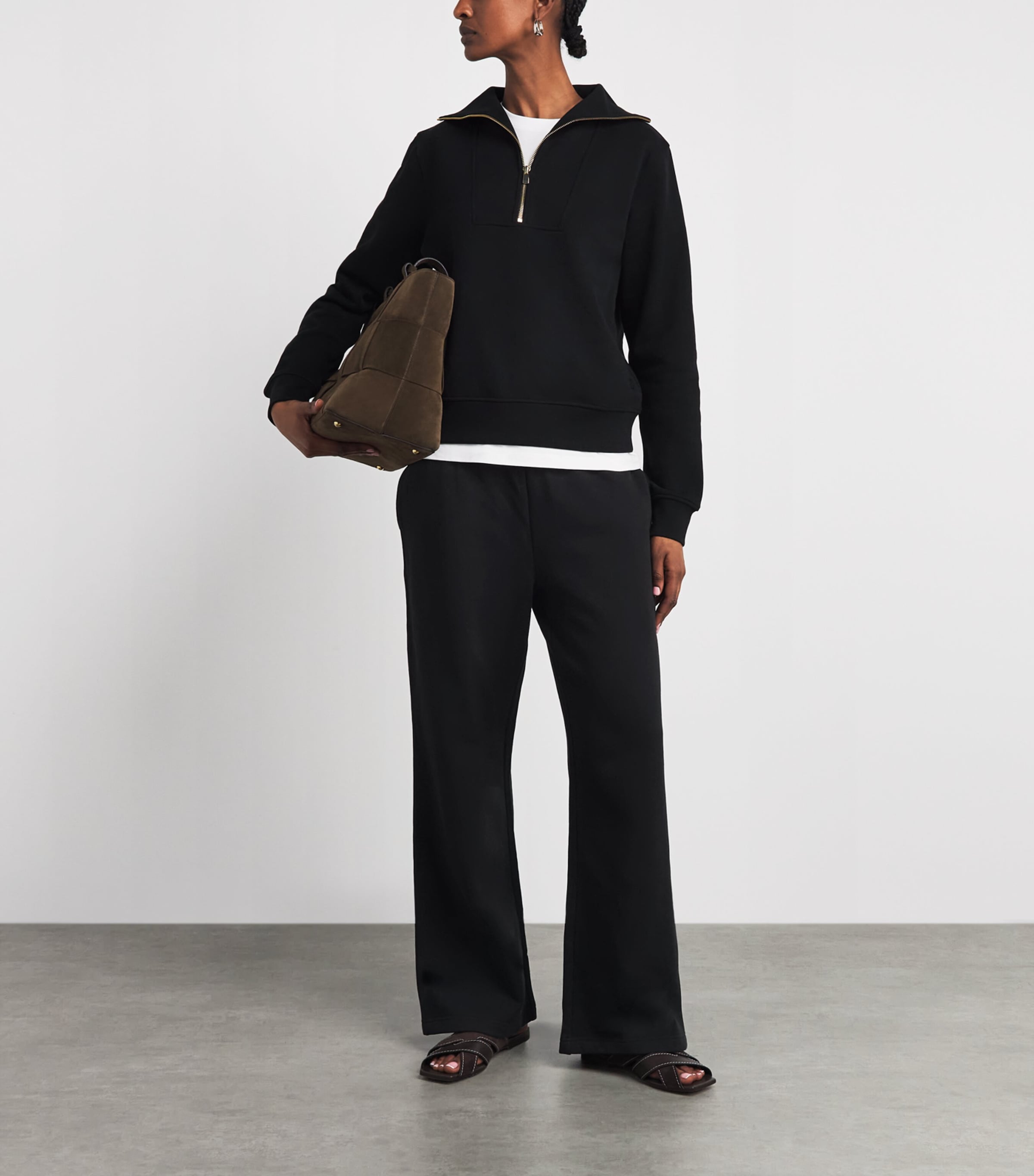 Harrods Womens Cotton Jersey Wide-Leg Sweatpants Black Image 2