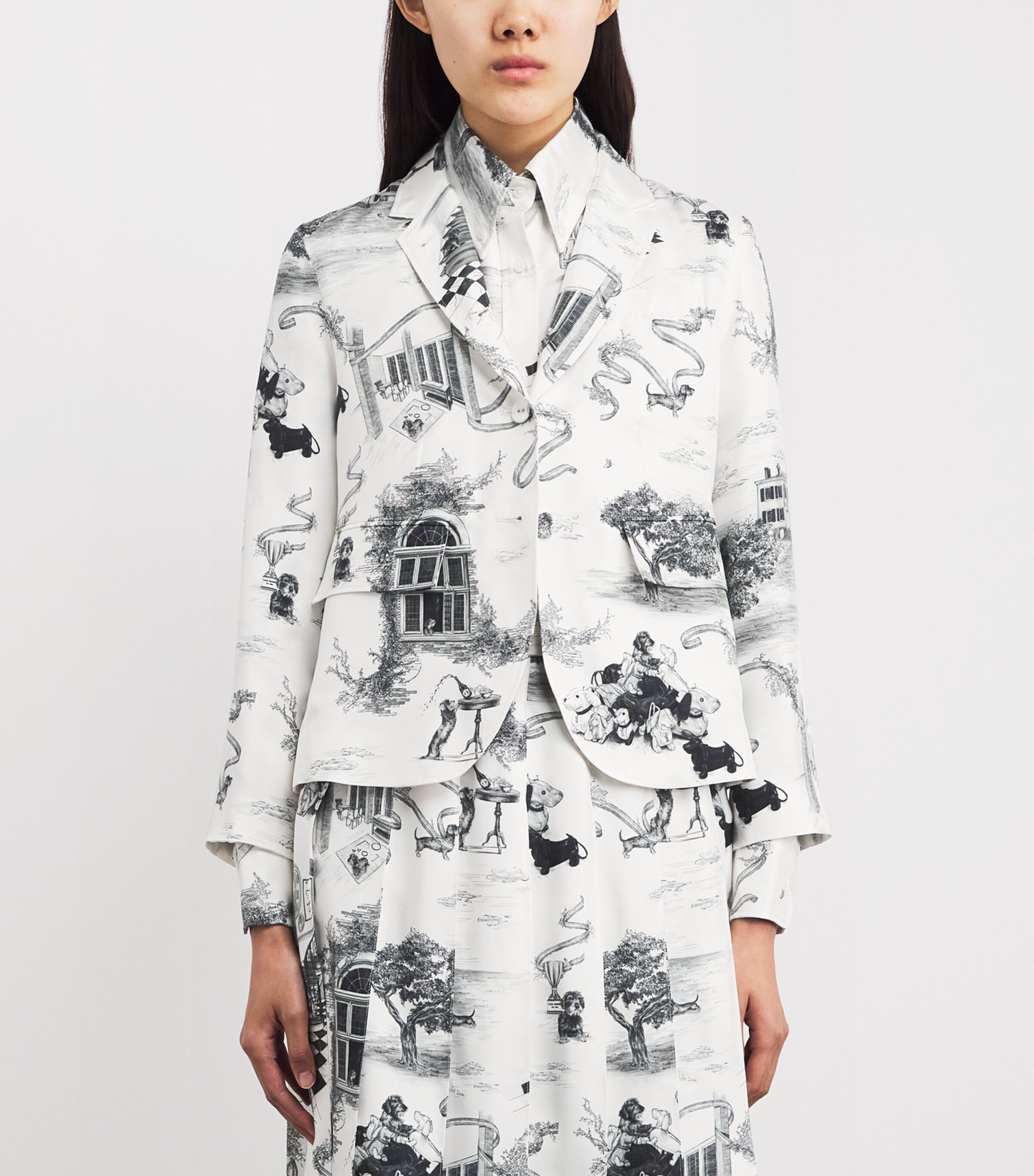 Thom Browne Womens Silk Twill Hector Toile Blazer Blk/wht Image 4