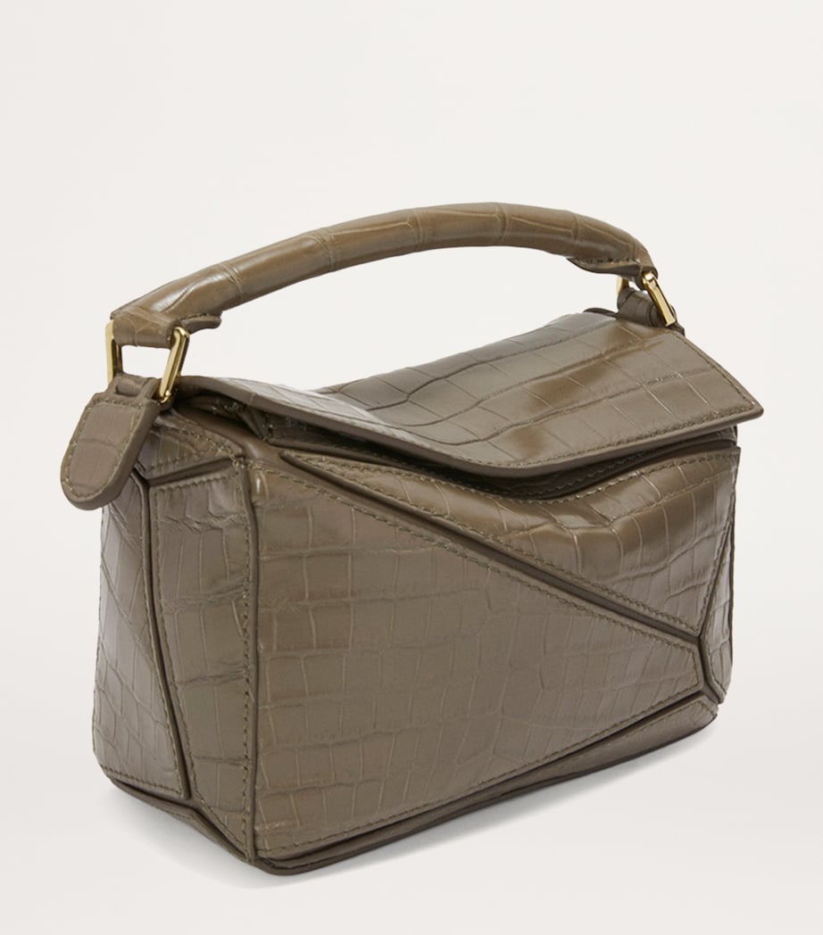 Mini Crocodile Puzzle Top-Handle Bag DARK KHAKI GREEN Image 3