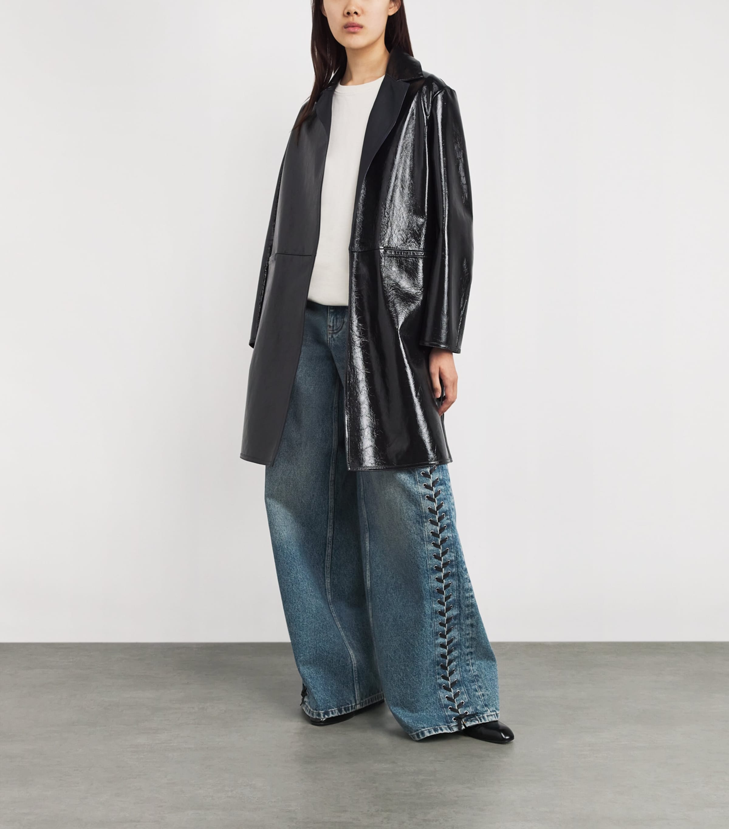 Lace-Up Wide-Leg Jeans 4152 MID BLUE Image 2