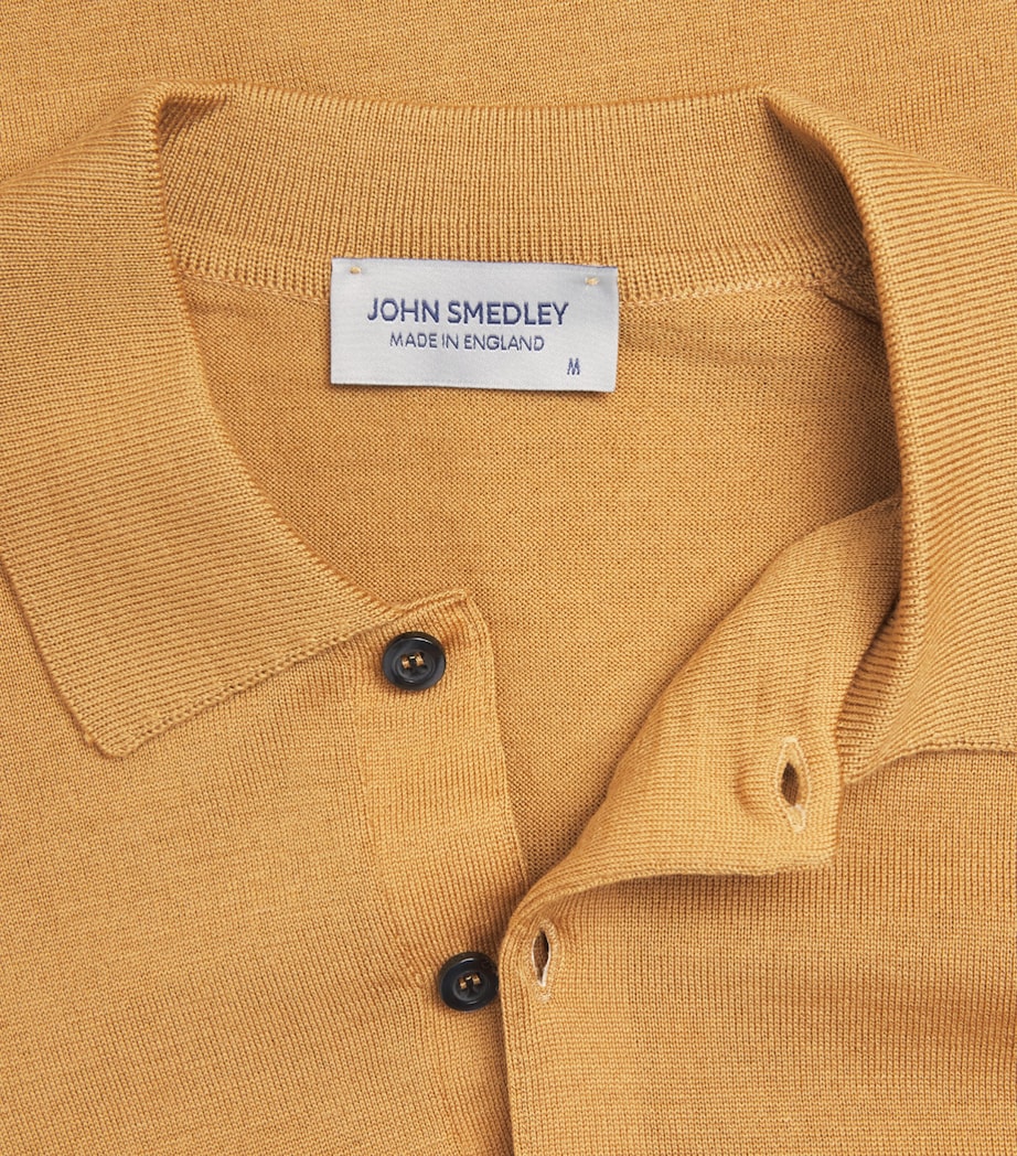 John Smedley Mens Merino Wool Long-Sleeve Polo Shirt Yellow Lustre Image 6