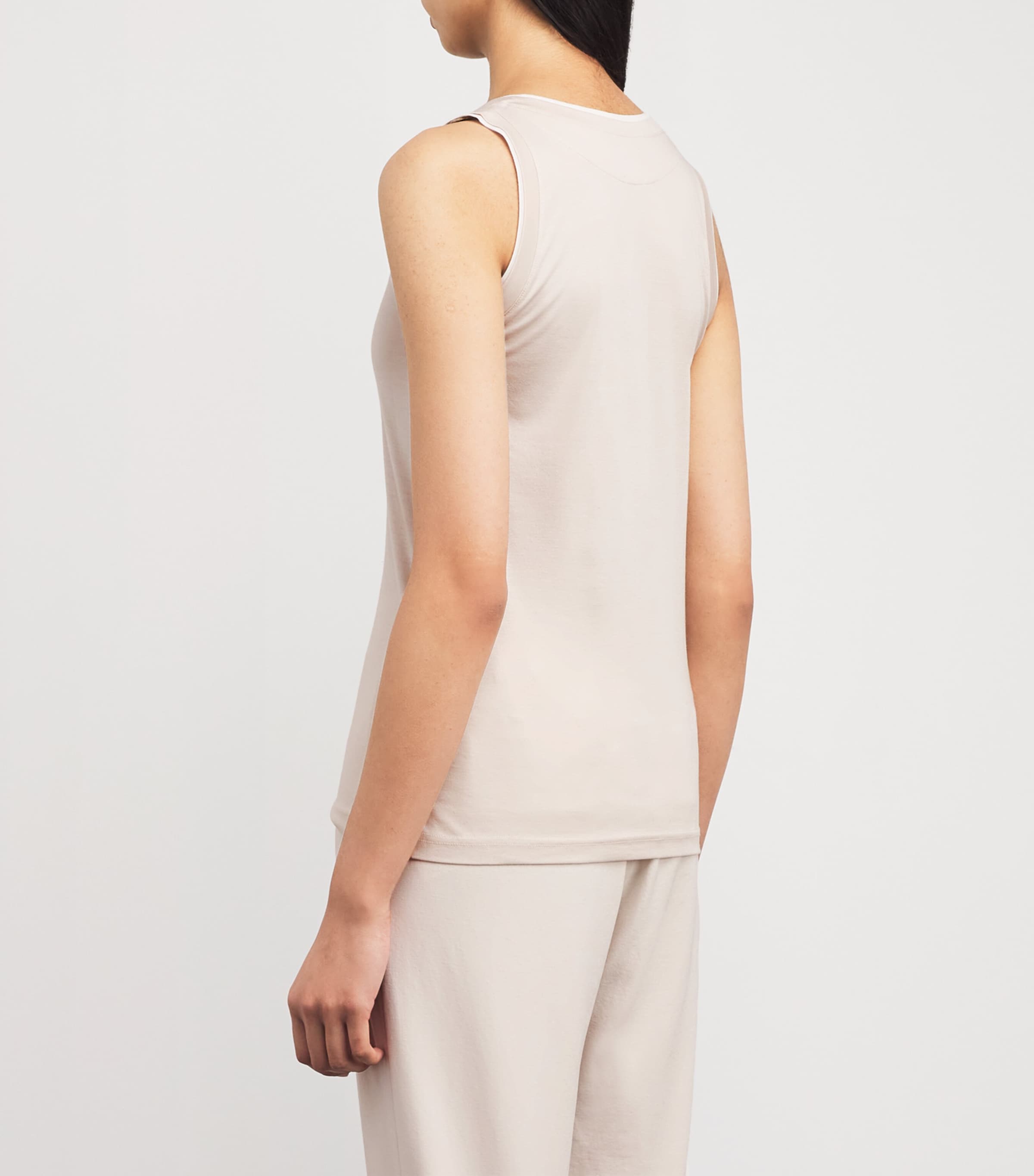 Eleventy Womens Cotton Tank Top Sabbia E Bianco Image 4