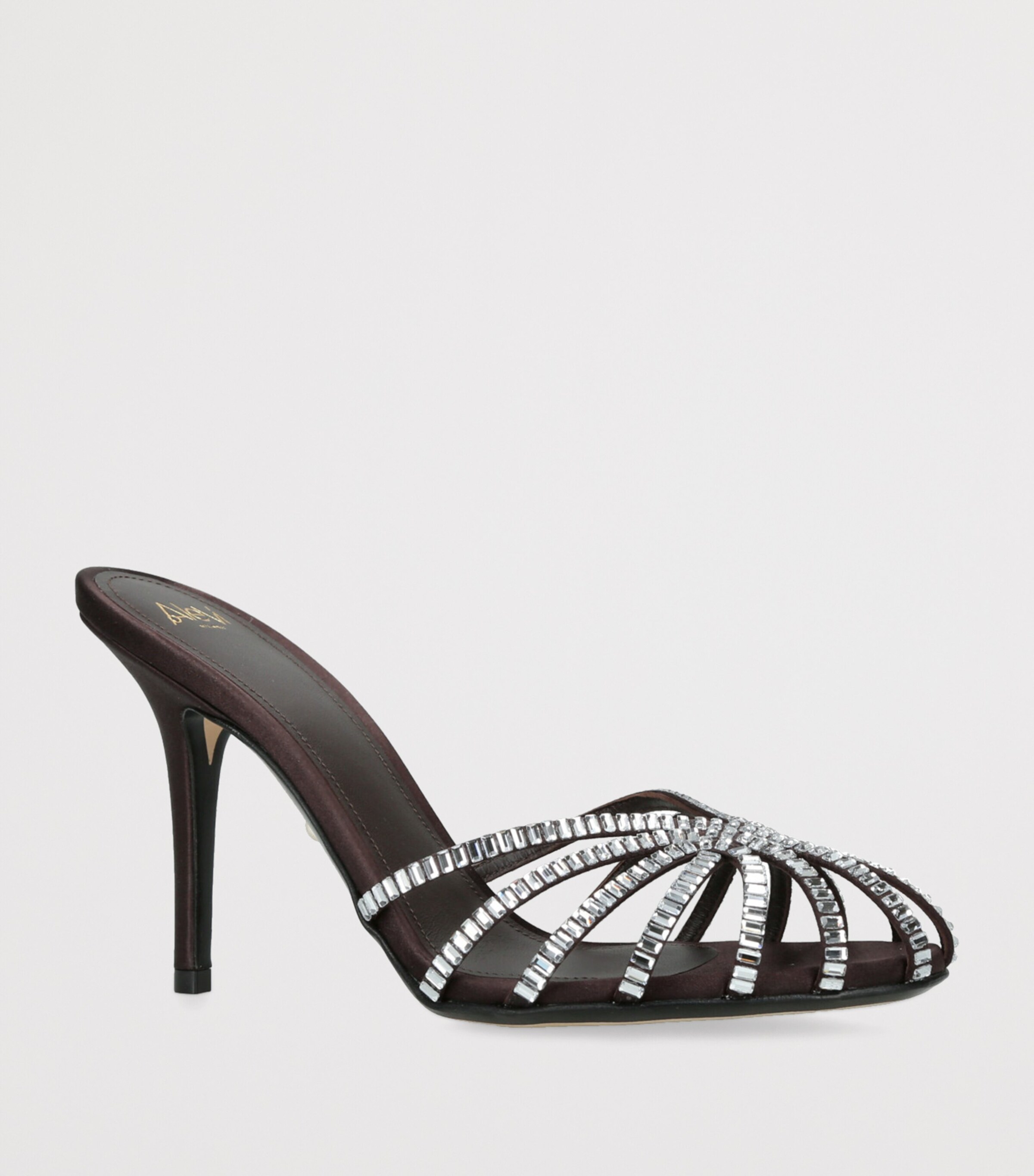 Alevì Satin Emily Xtal Heeled Sandals 95 Dark Brown Image 3
