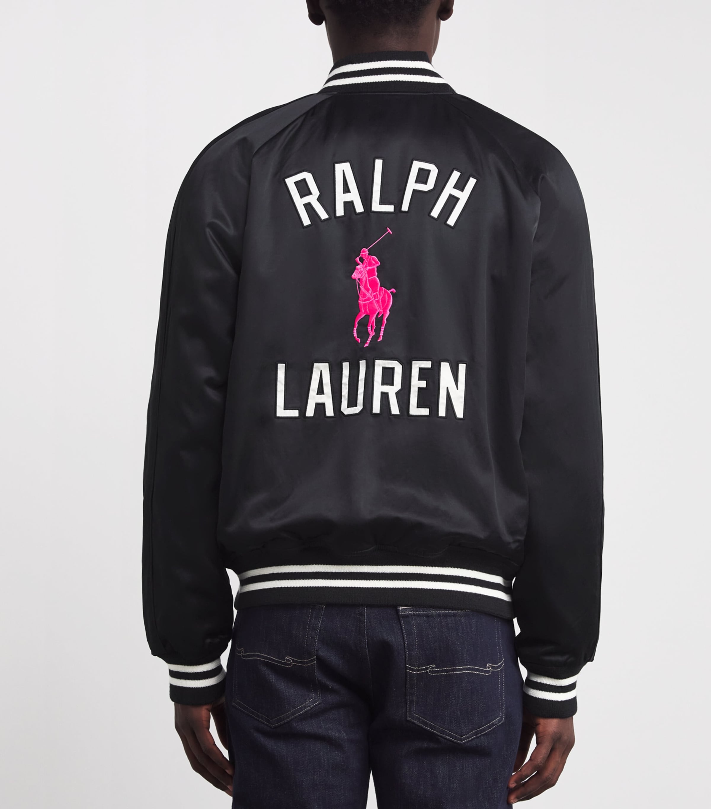 Satin Pink Pony Baseball Jacket POLO BLACK Image 4