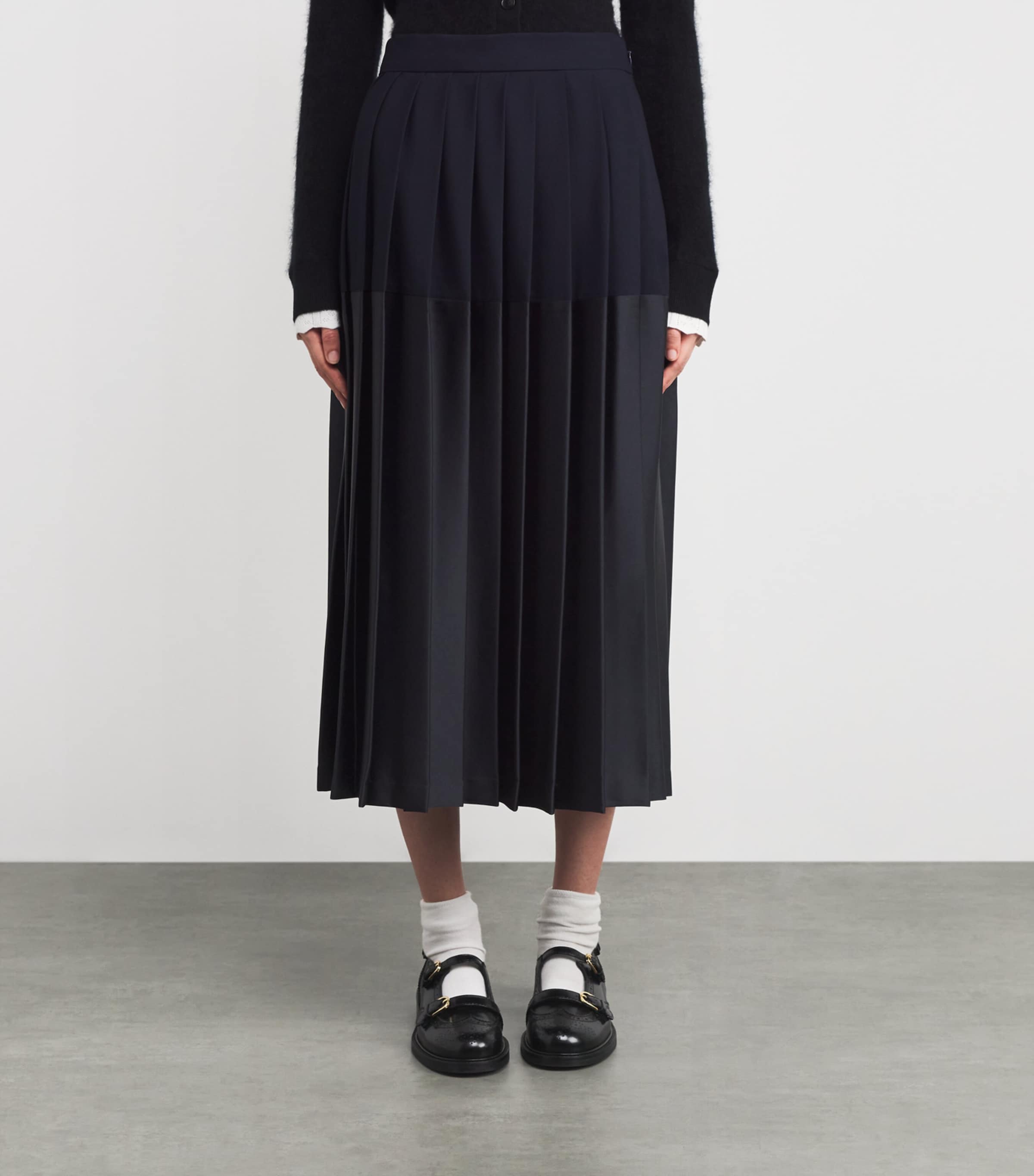 Two-Tone Pleated Midi Skirt NAVY BLUE Image 3