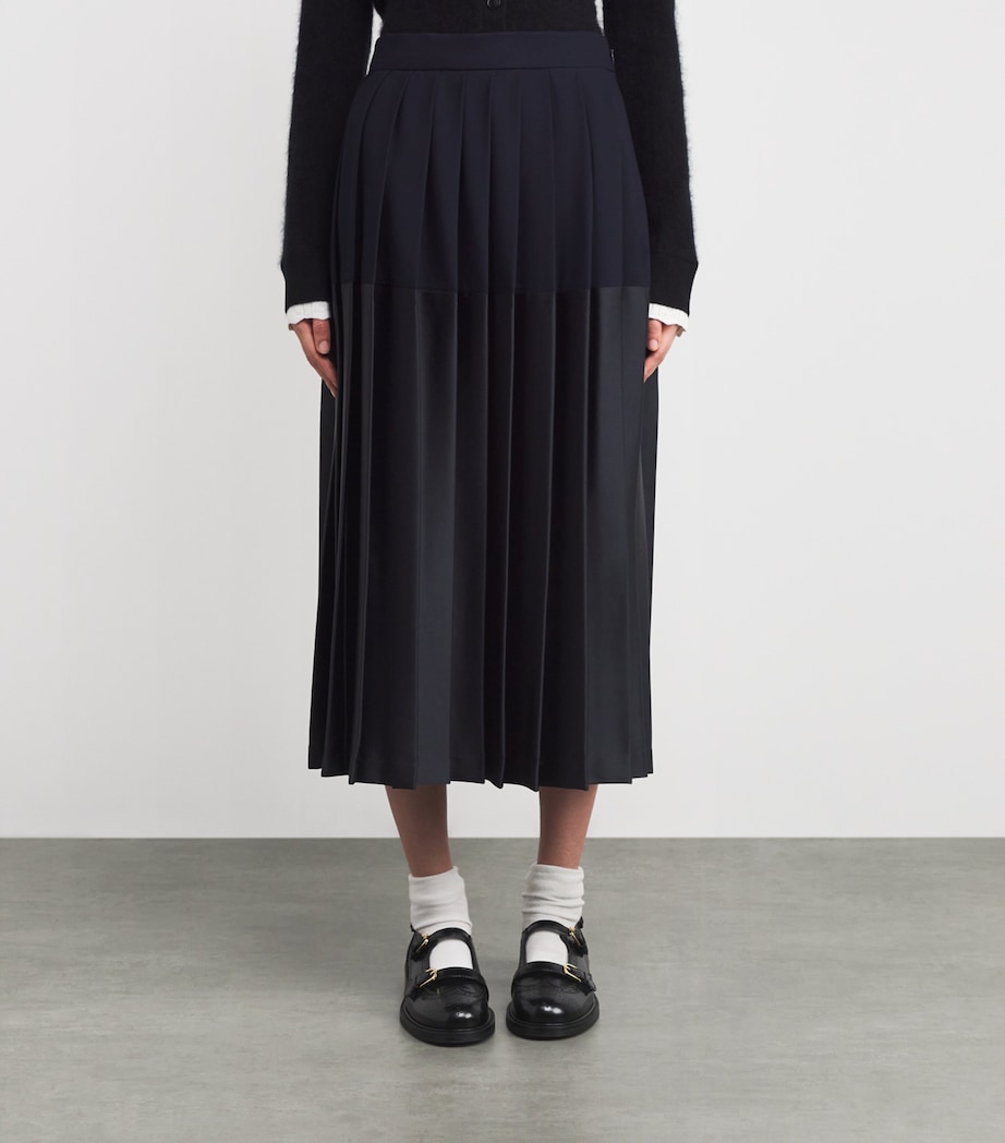 Two-Tone Pleated Midi Skirt NAVY BLUE Image 3