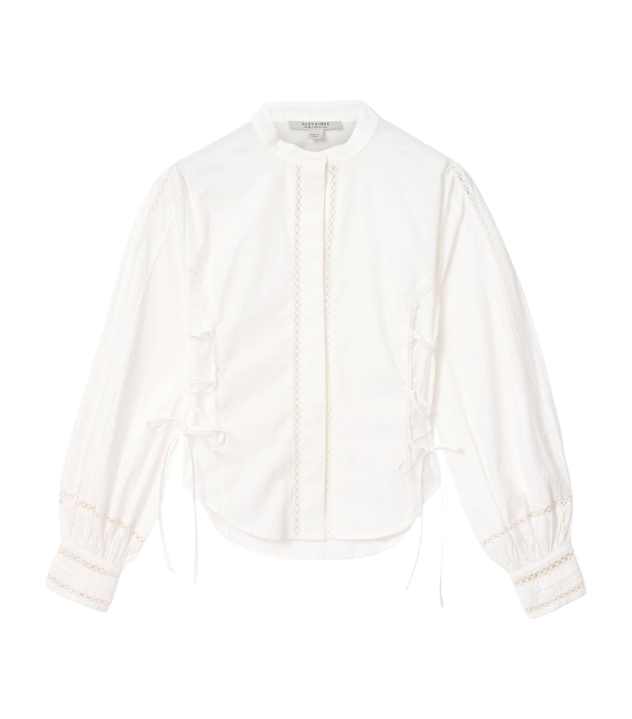 AllSaints Womens Organic Cotton Open-Work Frances Shirt Optic White Image 1