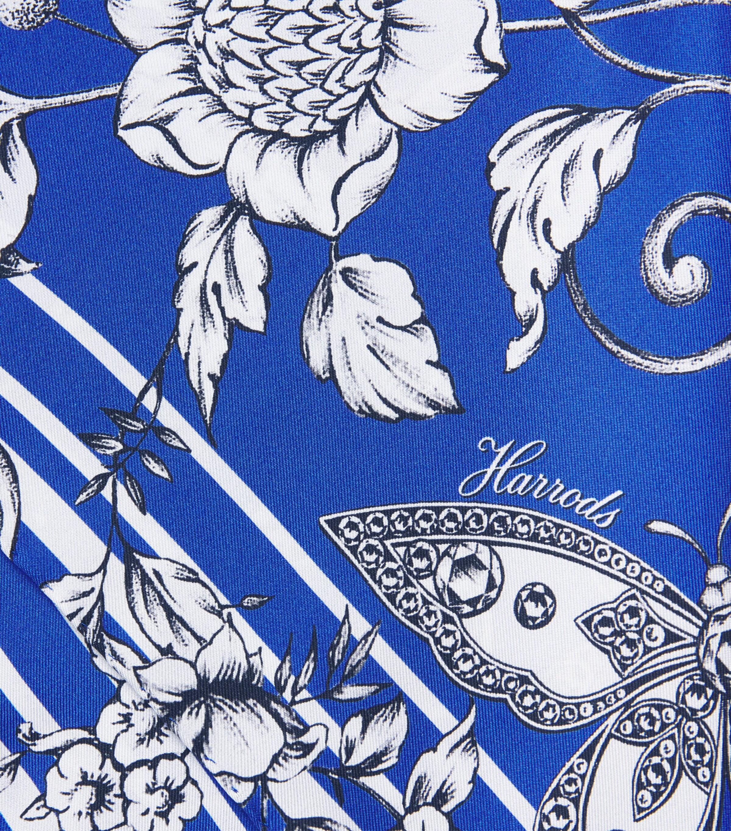 Harrods Silk Gilded Butterfly Print Scarf Blue Image 5