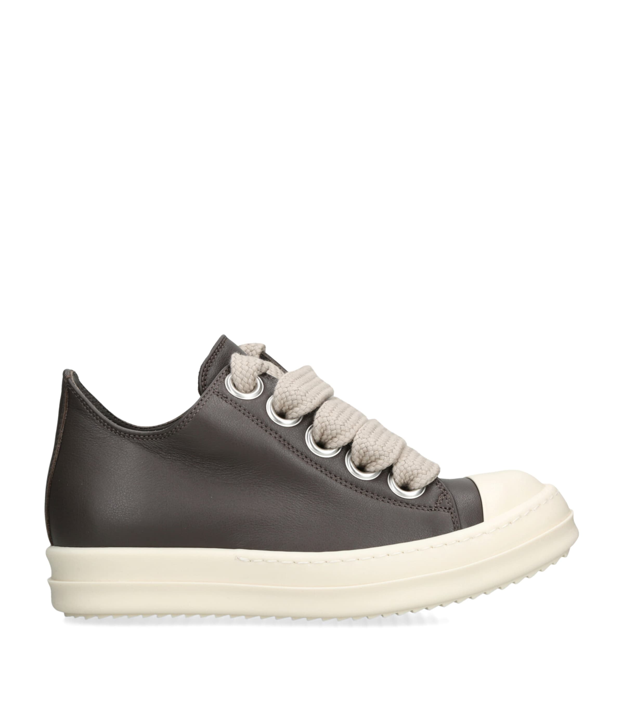 Rick Owens Leather Jumbo-lace Sneakers In Gray