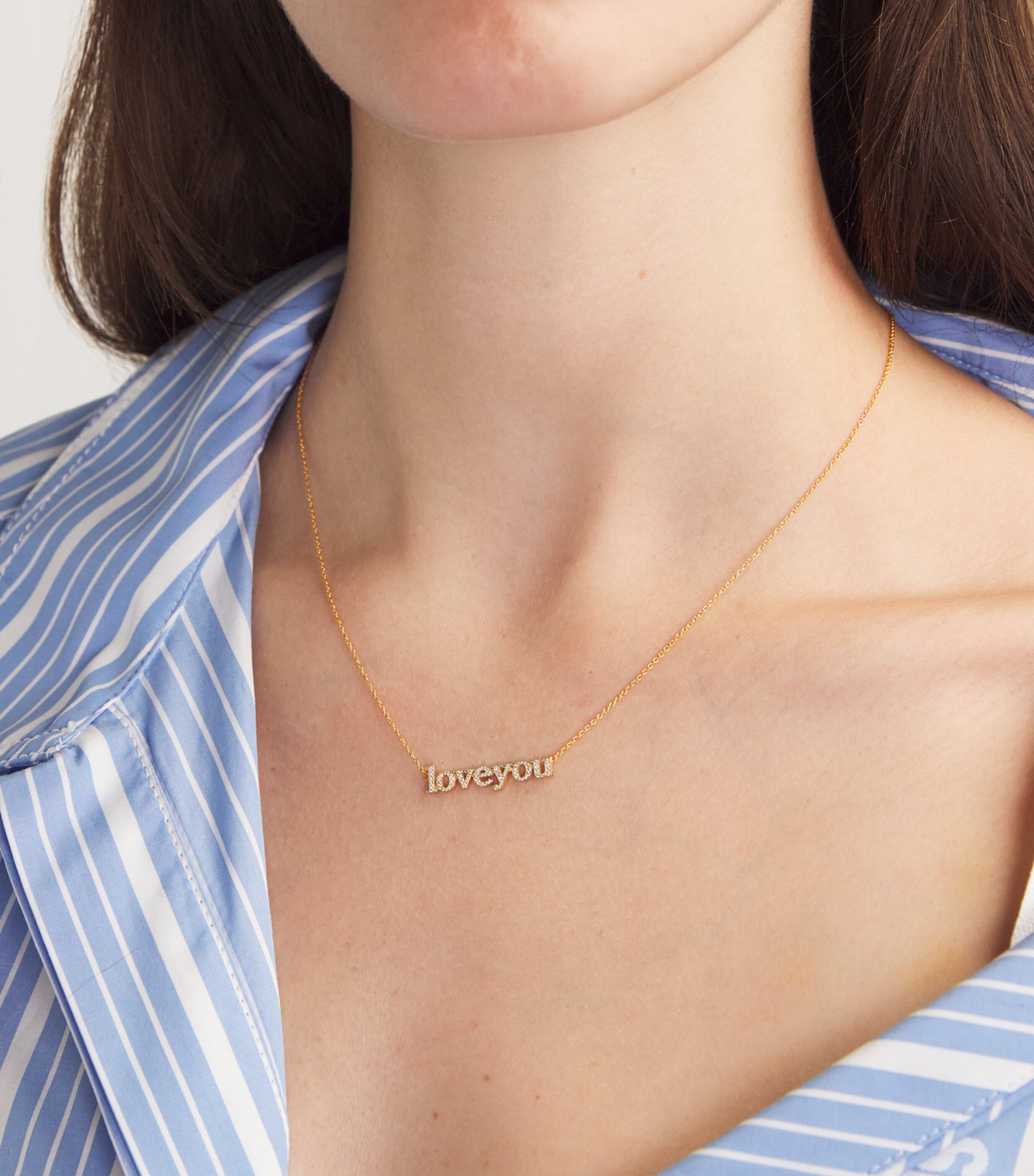 Yellow Gold and Diamond Love You Necklace YELLOW GOLD Image 4