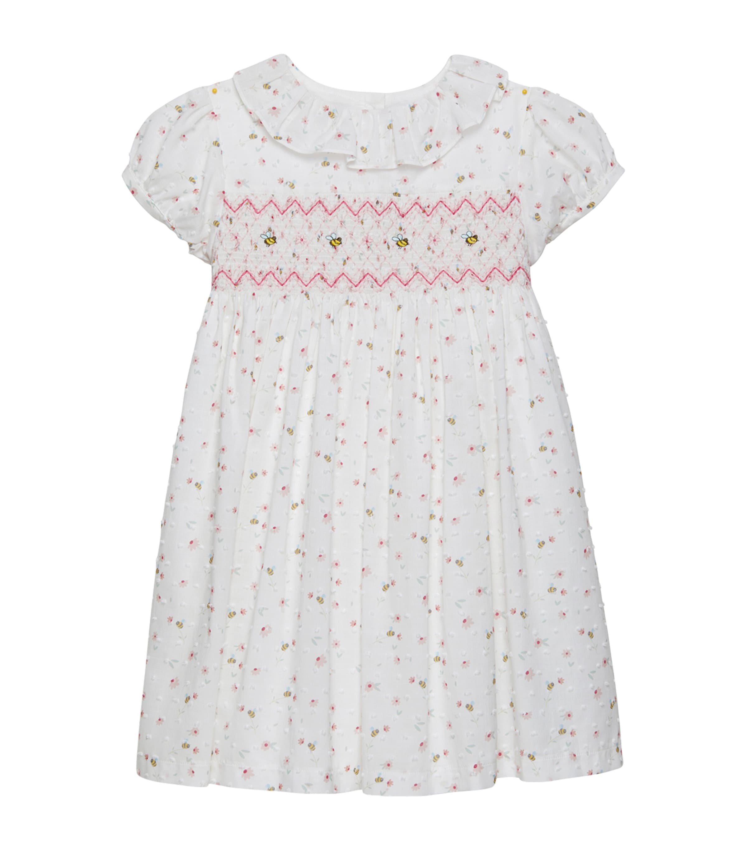 Trotters Smocked Bee Dress In White
