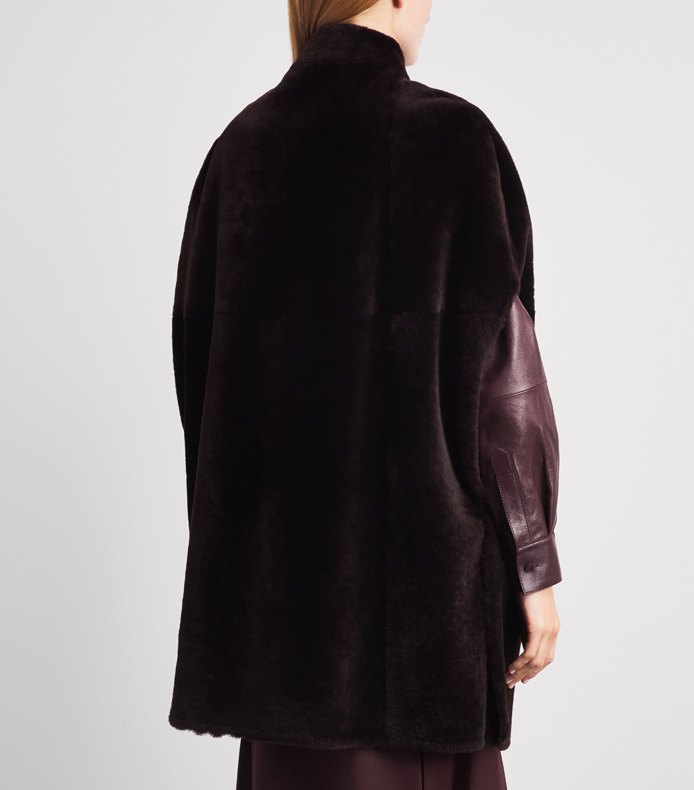 Kiton Womens Shearling Cape Bordeaux Image 5