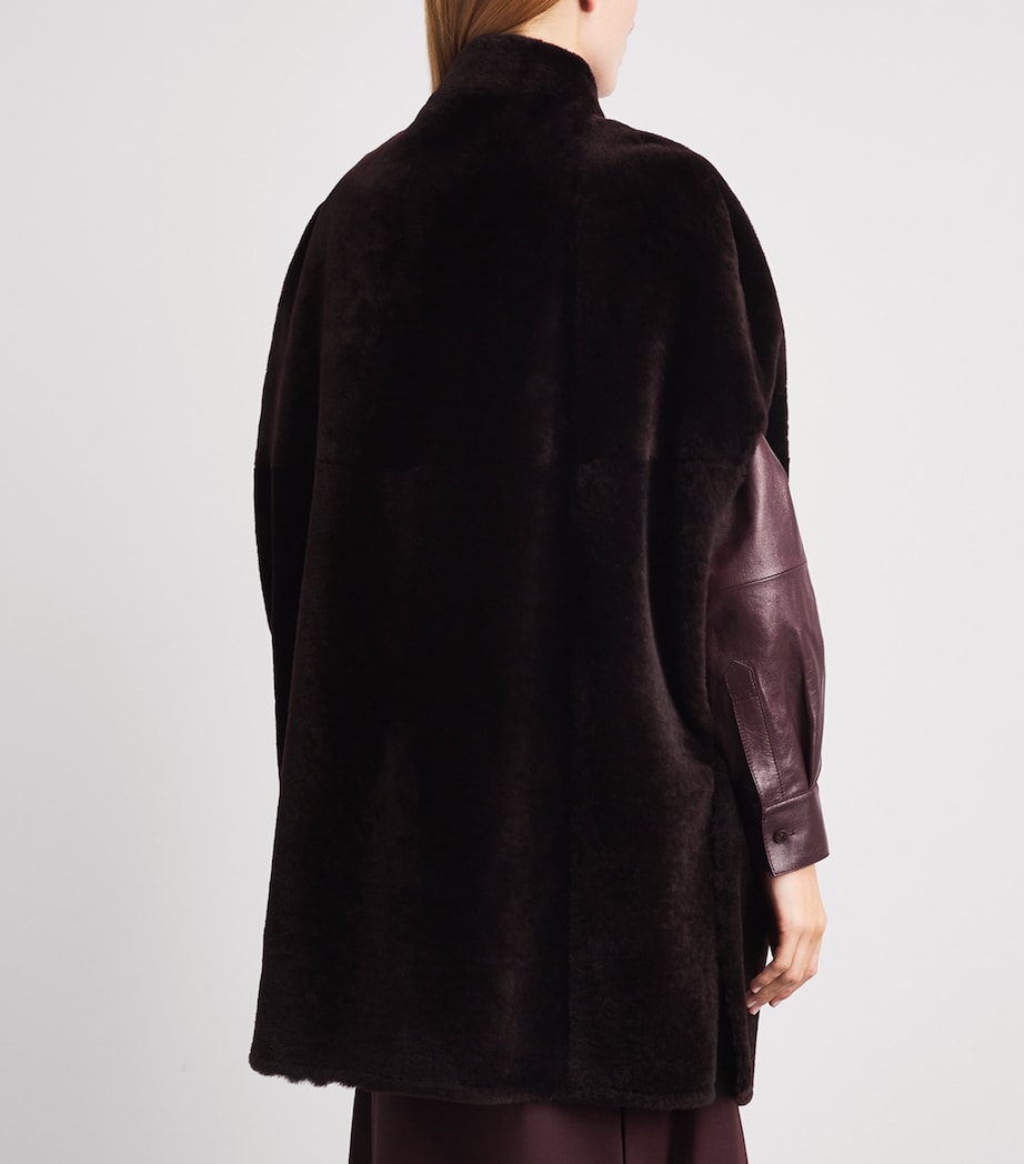 Kiton Womens Shearling Cape Bordeaux Image 5