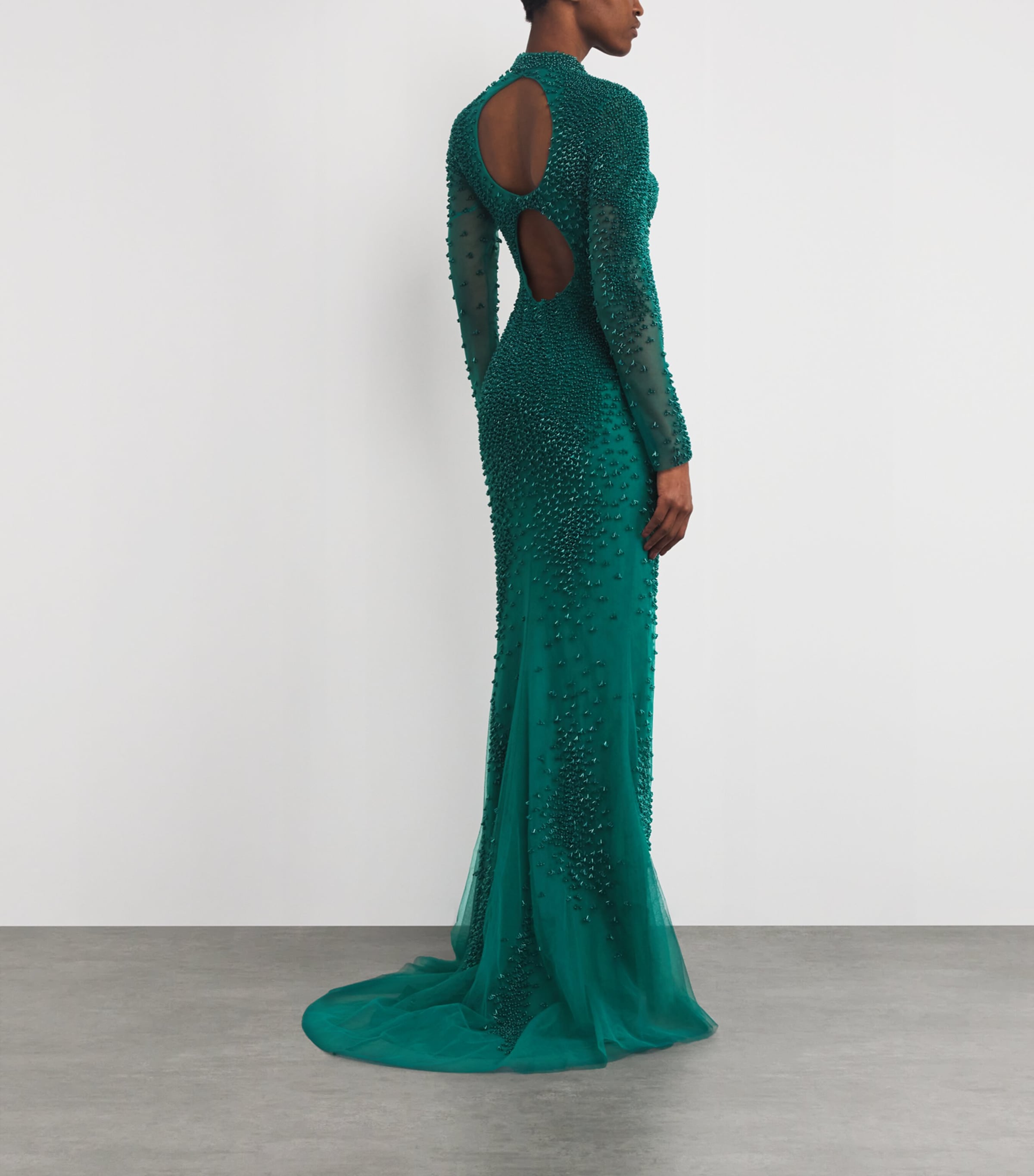 GEORGES HOBEIKA Womens Silk-Blend Beaded Gown Tpg Apln Grn Image 3