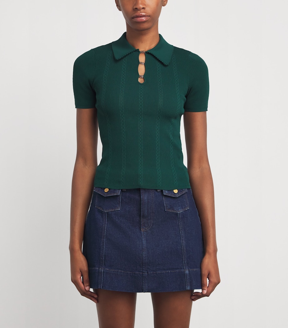 Pointelle-Knit Polo Shirt DARK GREEN Image 3