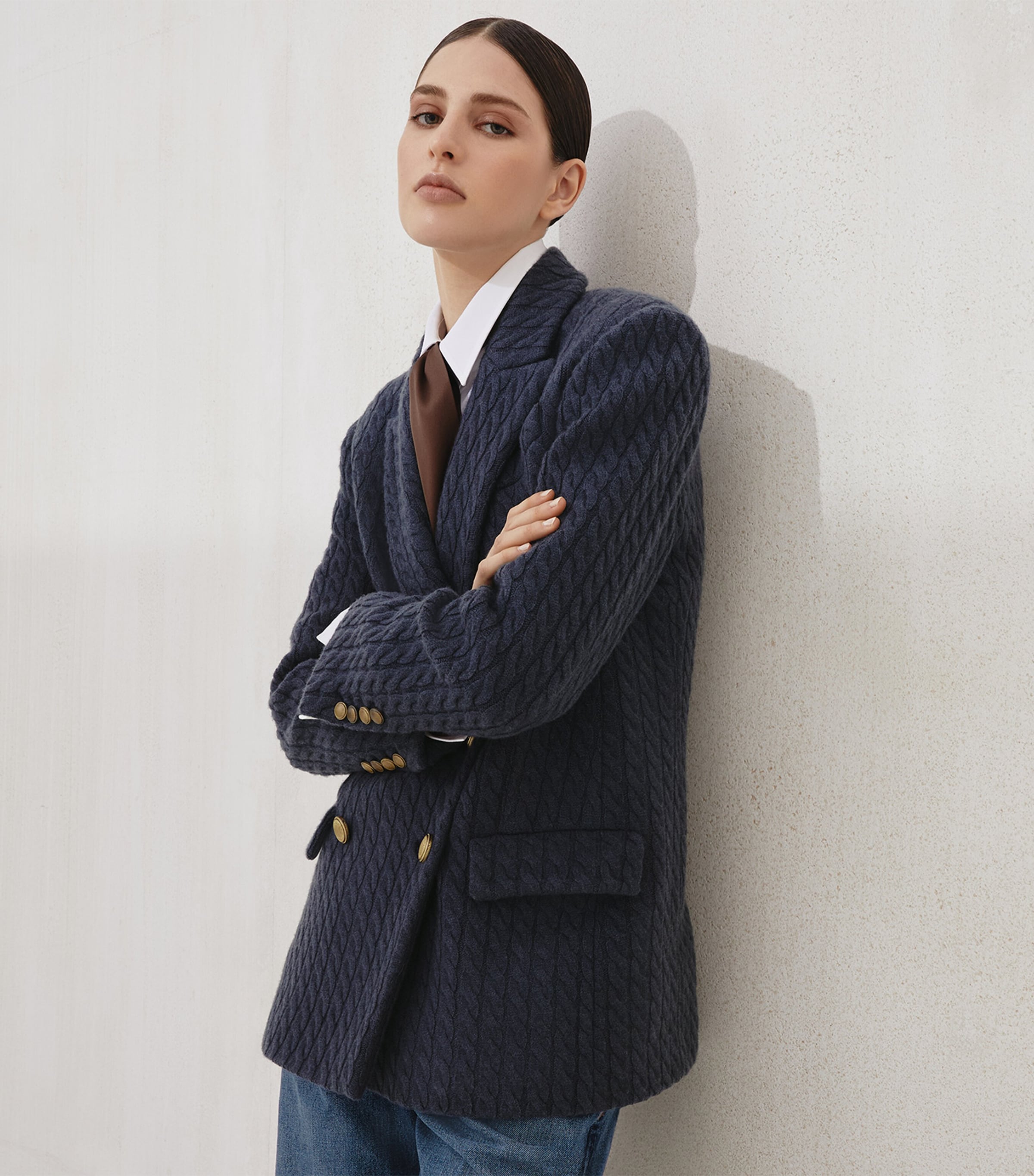 Brunello Cucinelli Womens Cashmere Cable Knit Blazer Image 5