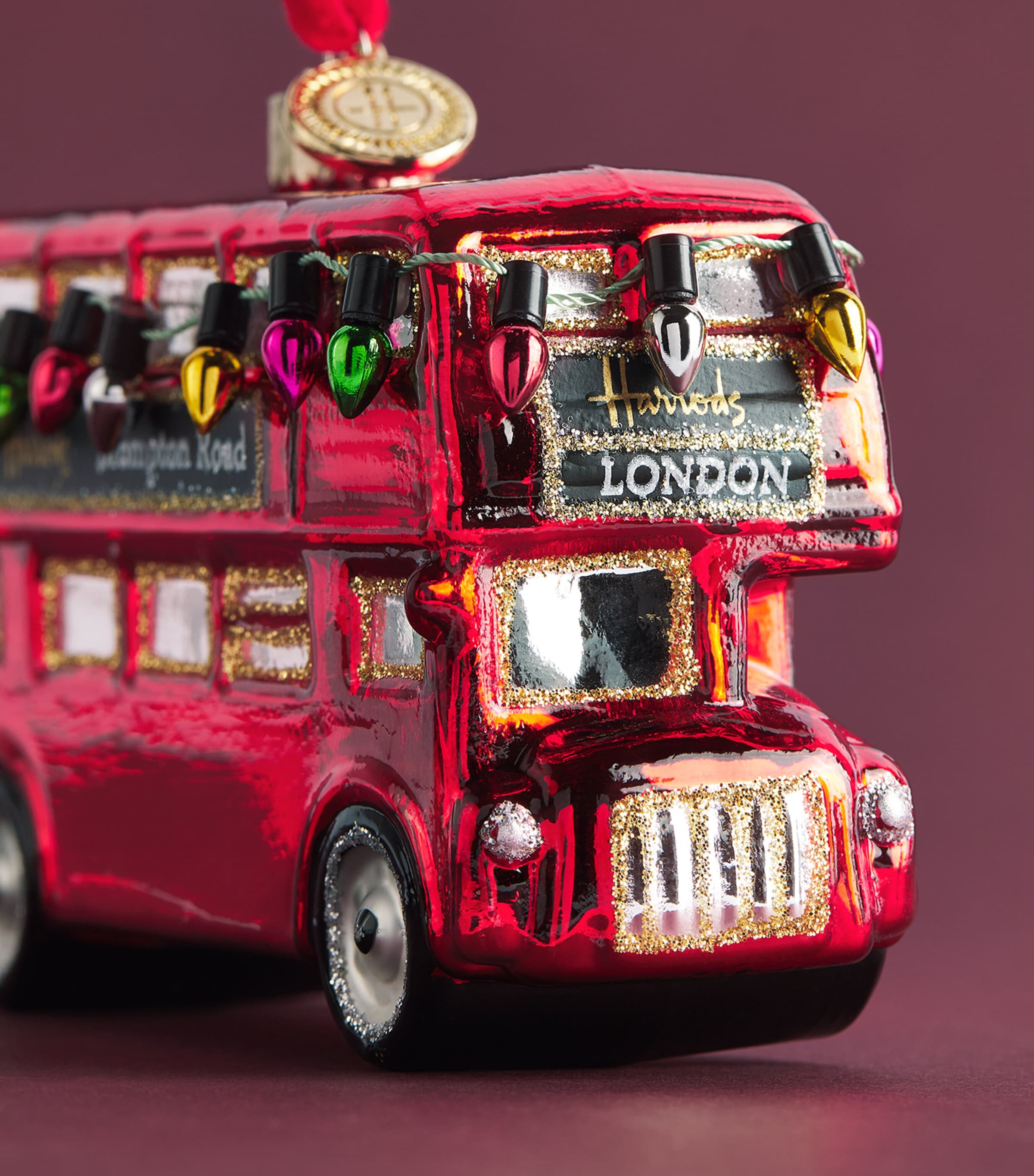 Harrods London Bus with Lights Tree Decoration Red Image 2