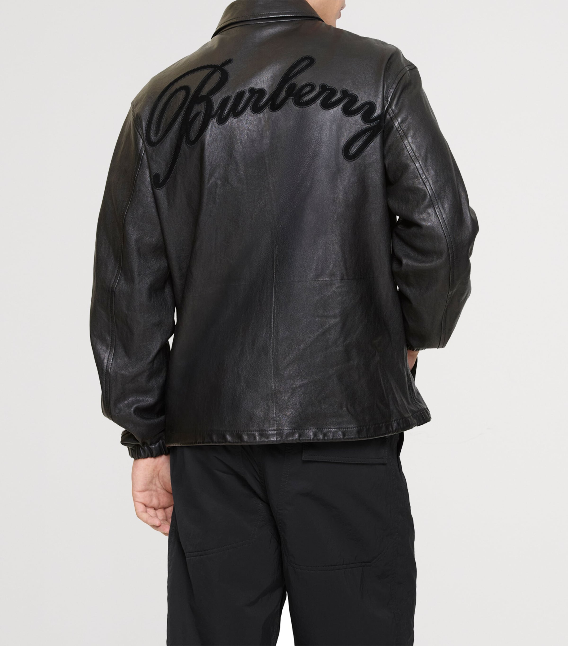 Leather Cursive Monogram Shirt Jacket BLACK Image 3