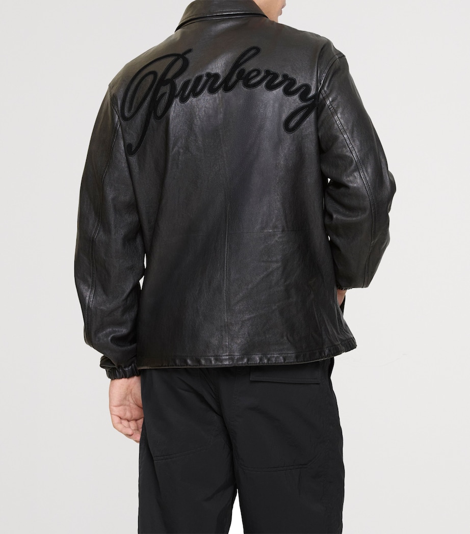 Leather Cursive Monogram Shirt Jacket BLACK Image 3