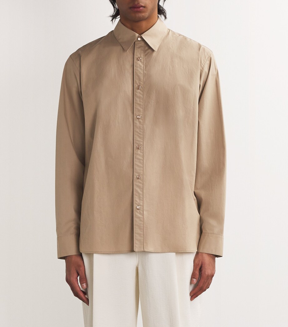 Le 17 Septembre Mens Cotton Press-Stud Shirt Beige Image 3
