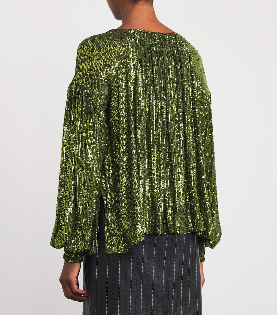 Draped Sequin Top P055 BEETLE GREEN Image 4