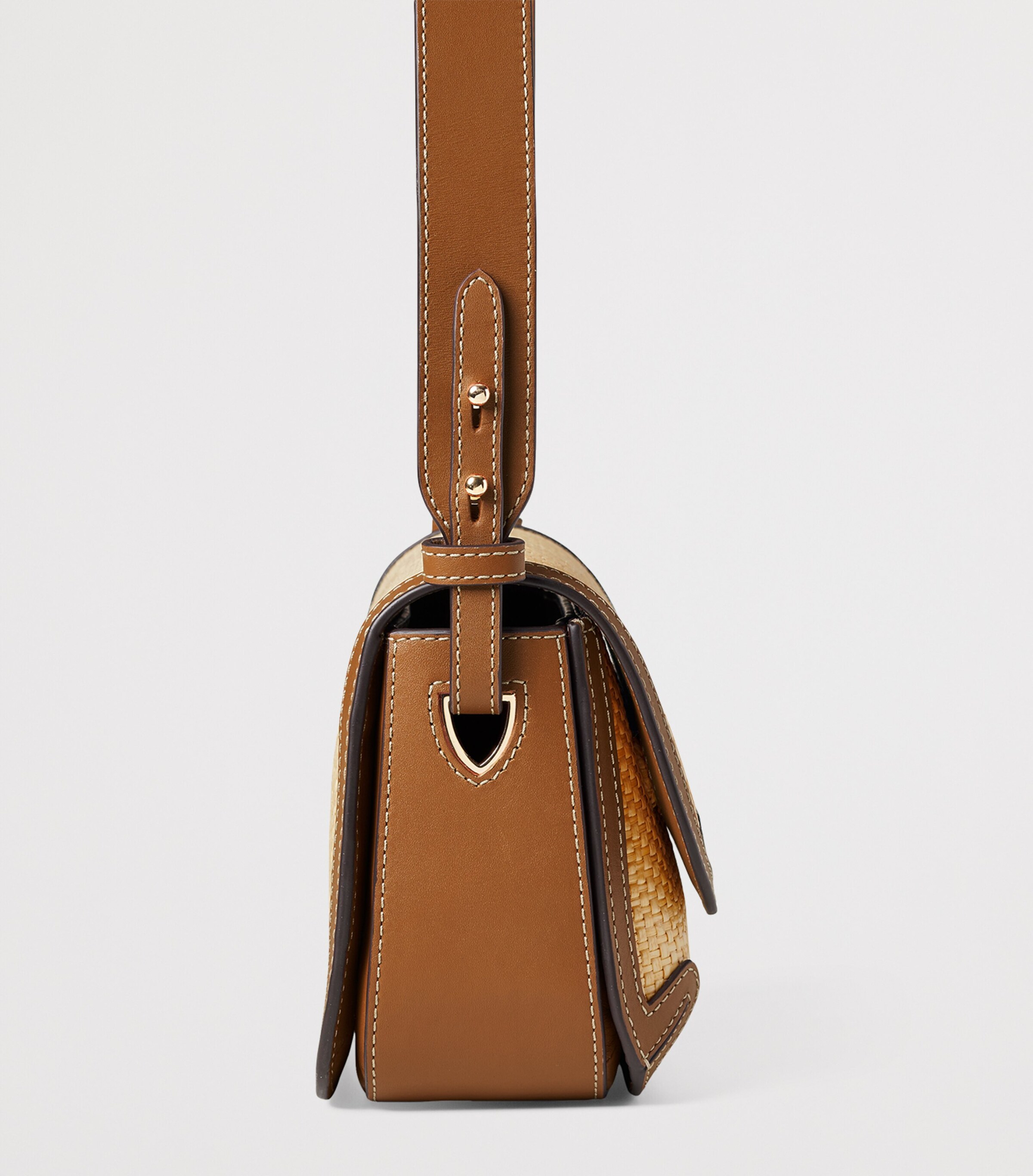 Leather Raffia-Front Ella Cross-Body Bag NEUTRAL Image 4