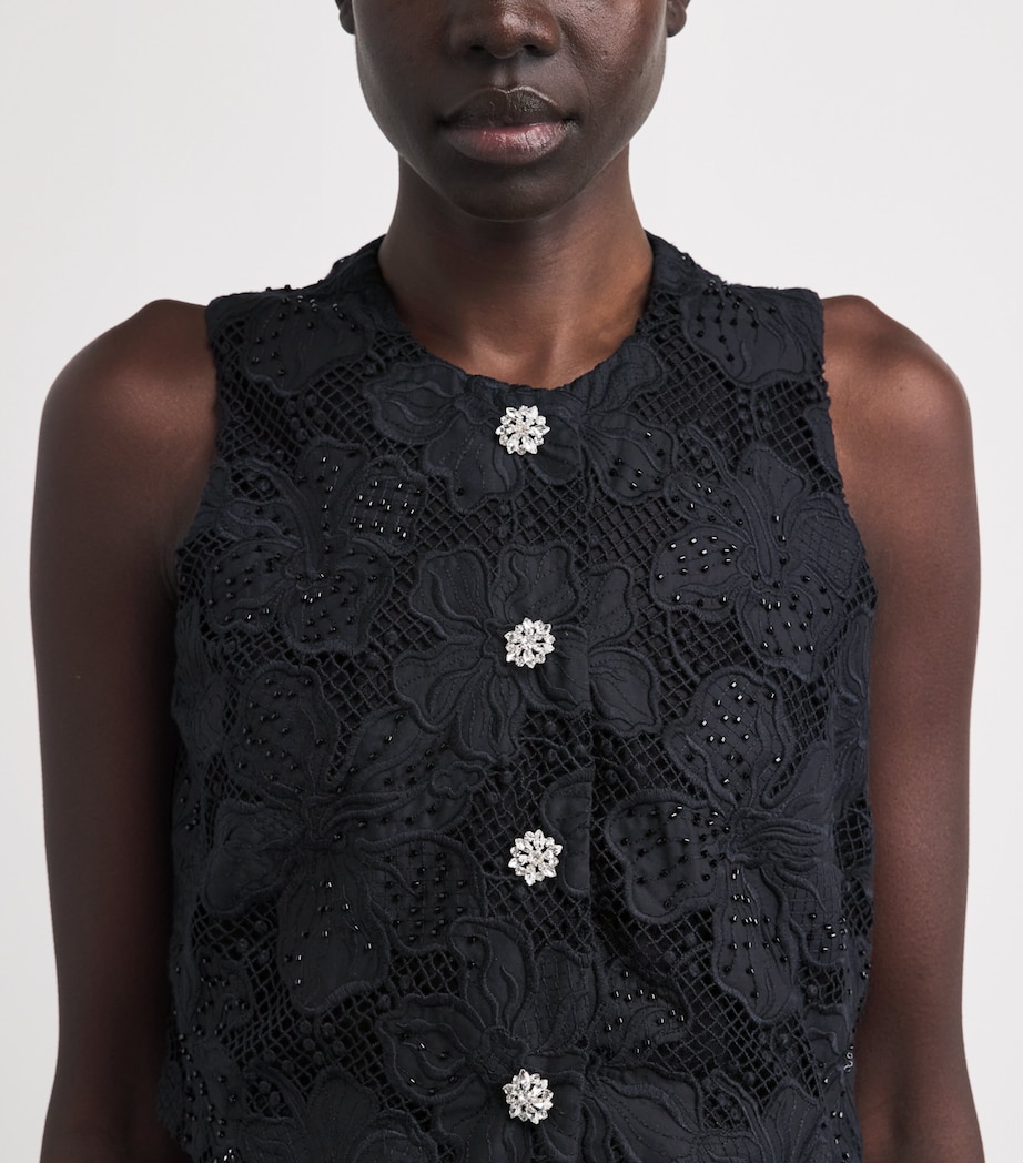 Sandro Paris Womens Embroidered Guipure Top Black Image 3