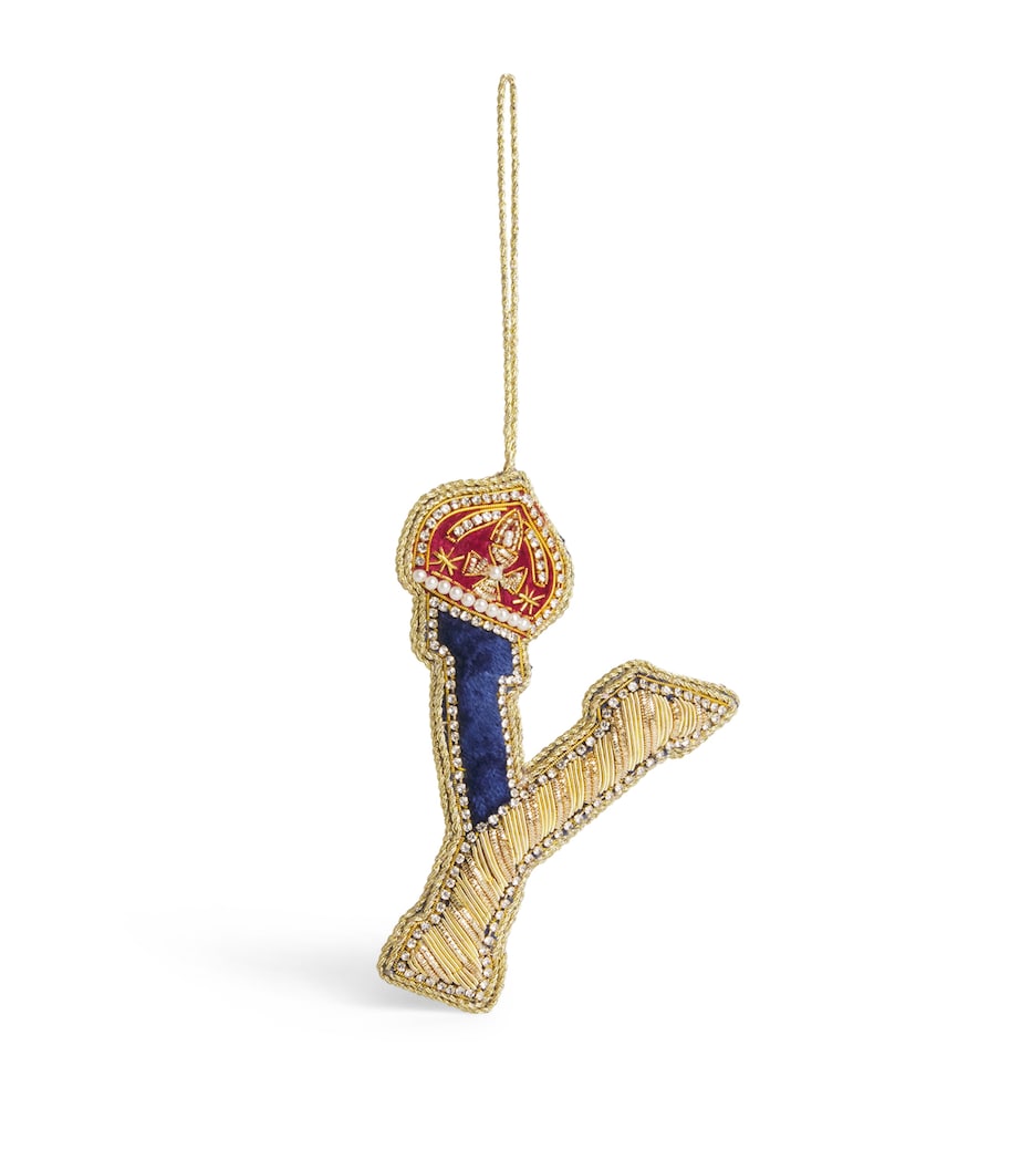 Tinker Tailor Letter Y Tree Decoration Navy, Gold & Wine Image 1
