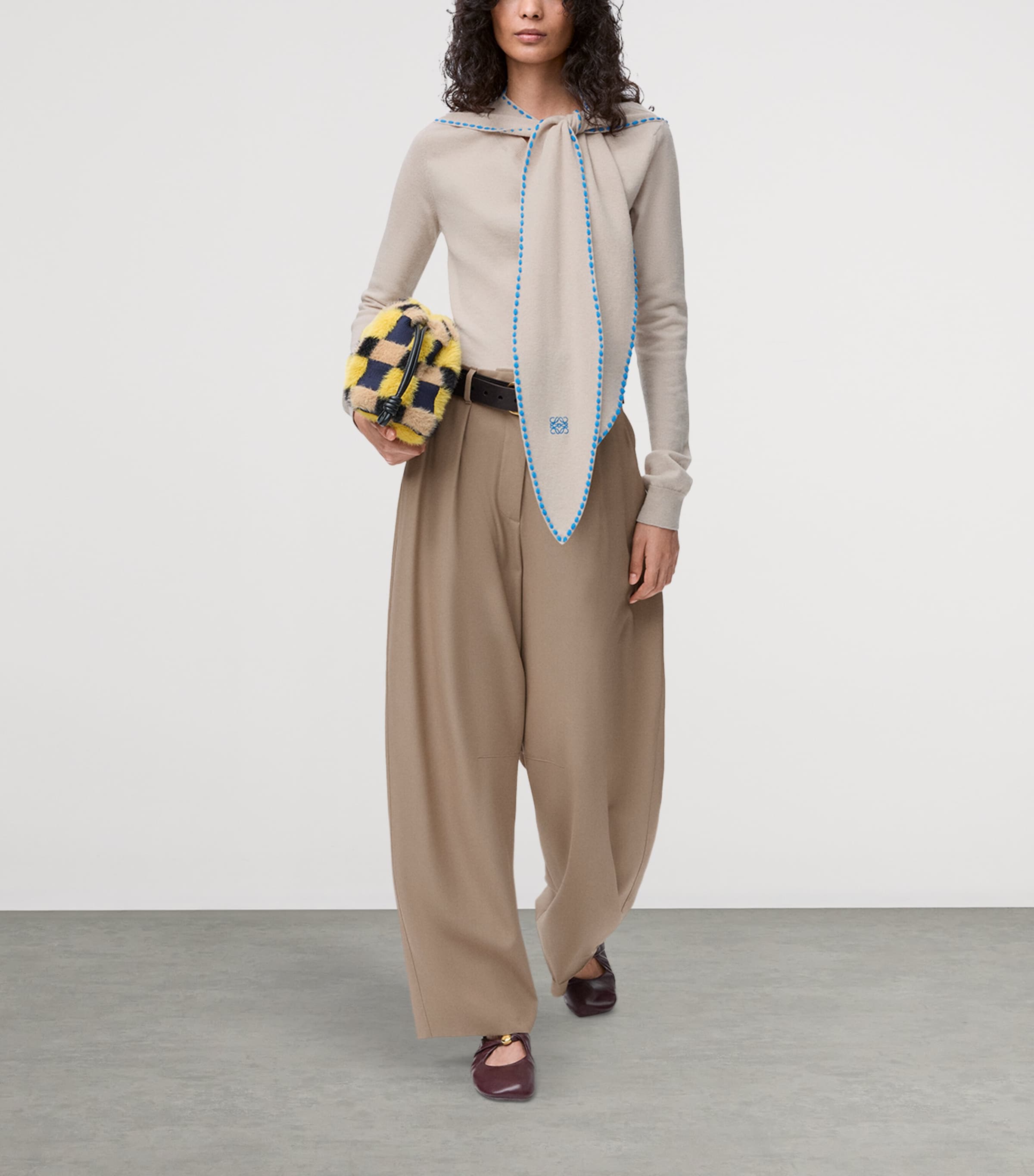 Wool-Blend Barrel Double-Pleated Trouser SAND Image 2