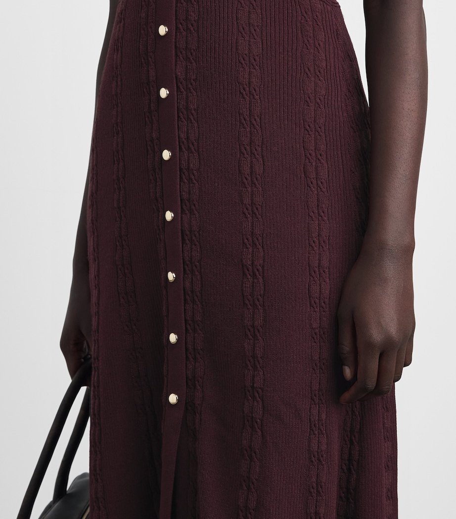 Maje Womens Cable-Knit Button Midi Dress Burgundy Image 3