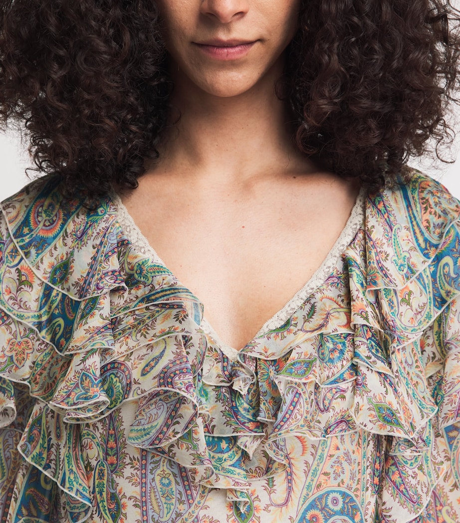 Etro Womens Silk Paisley Ruffle Maxi Dress Print Wht Base Image 3