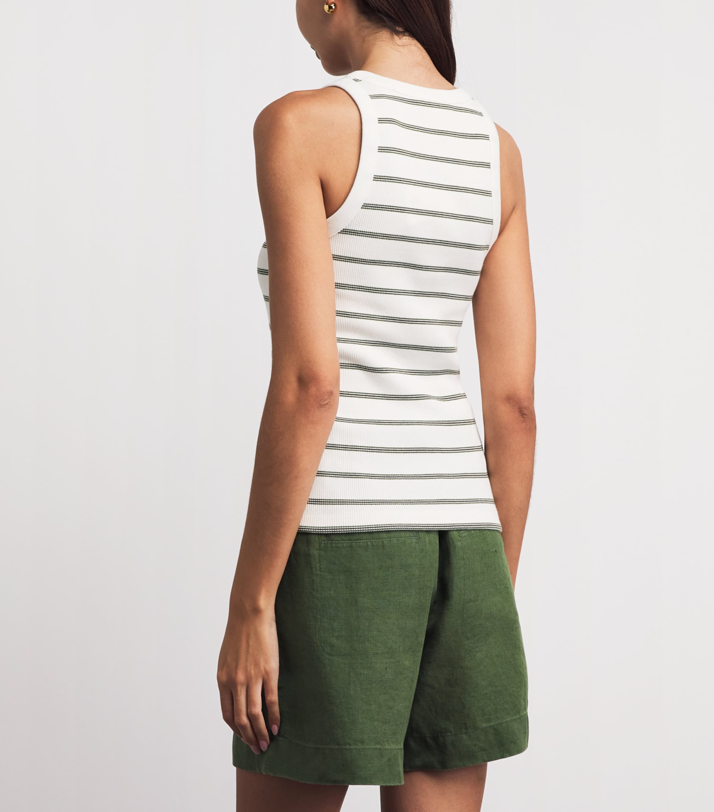 Vince Womens Rib-Knit Stripe Tank Top Herb Combo Image 5