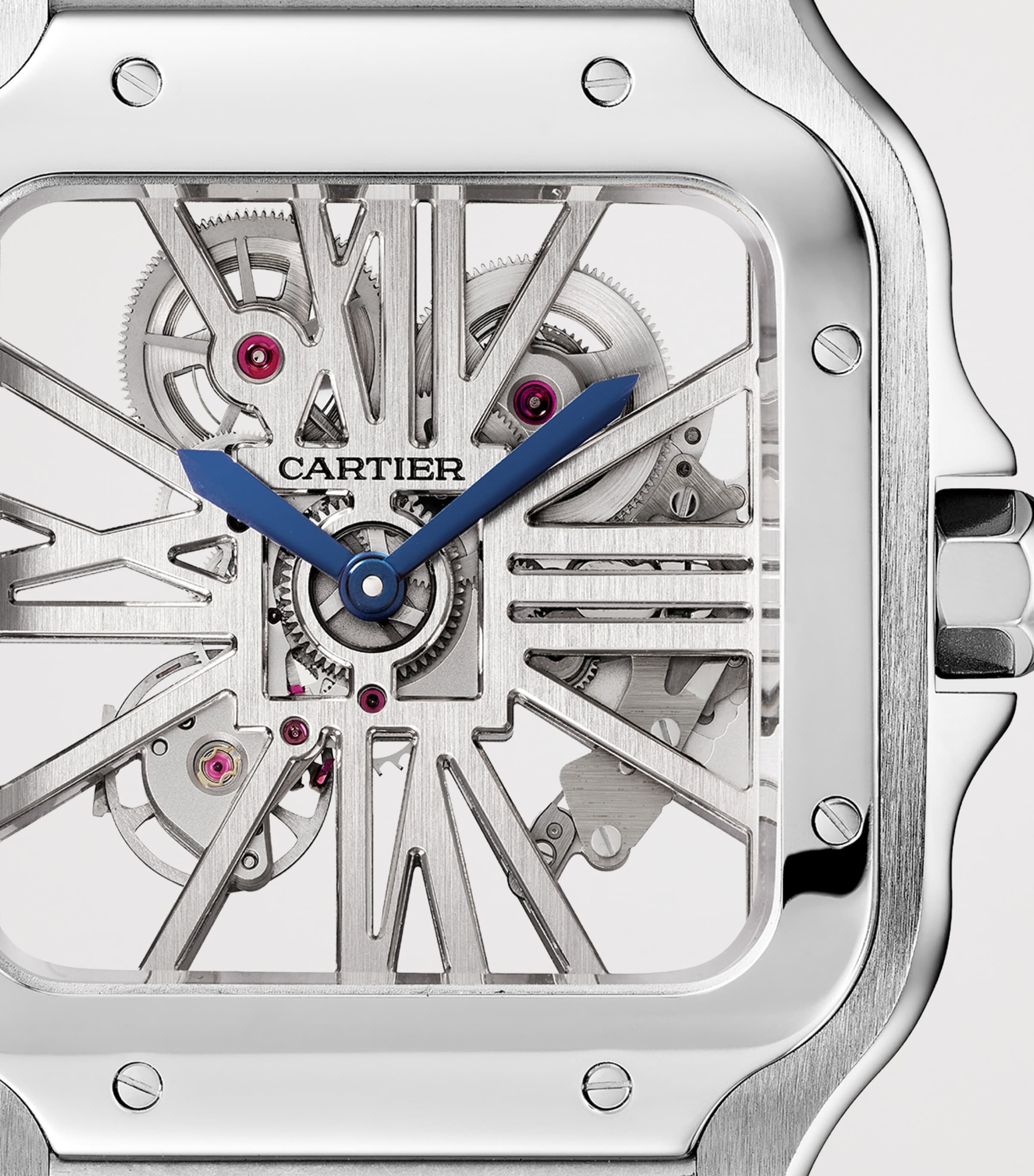 Large Stainless Steel Santos de Cartier Skeleton Watch 40mm STEEL Image 10