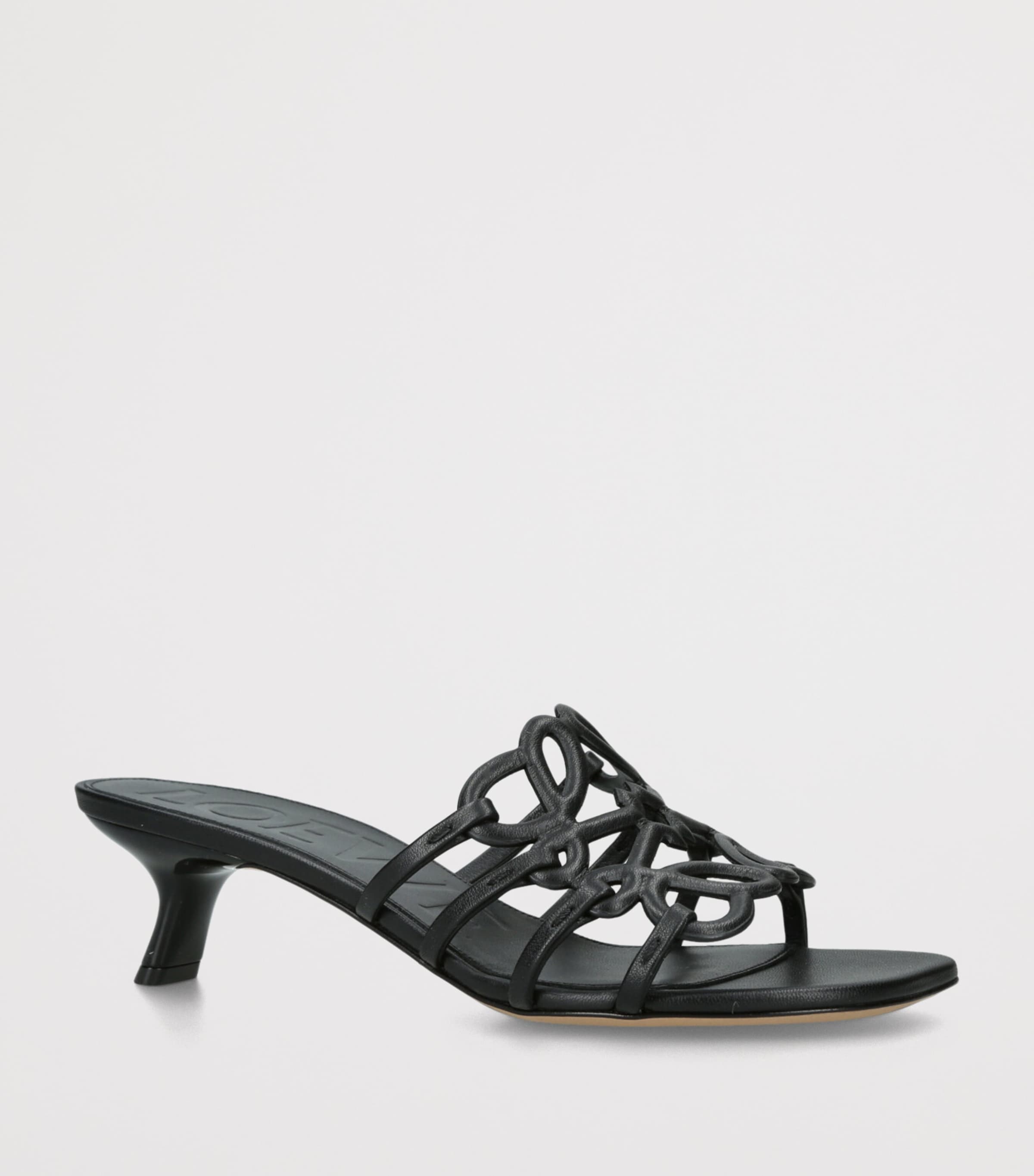 Leather Petal Anagram Heeled Mules 45 BLACK Image 3