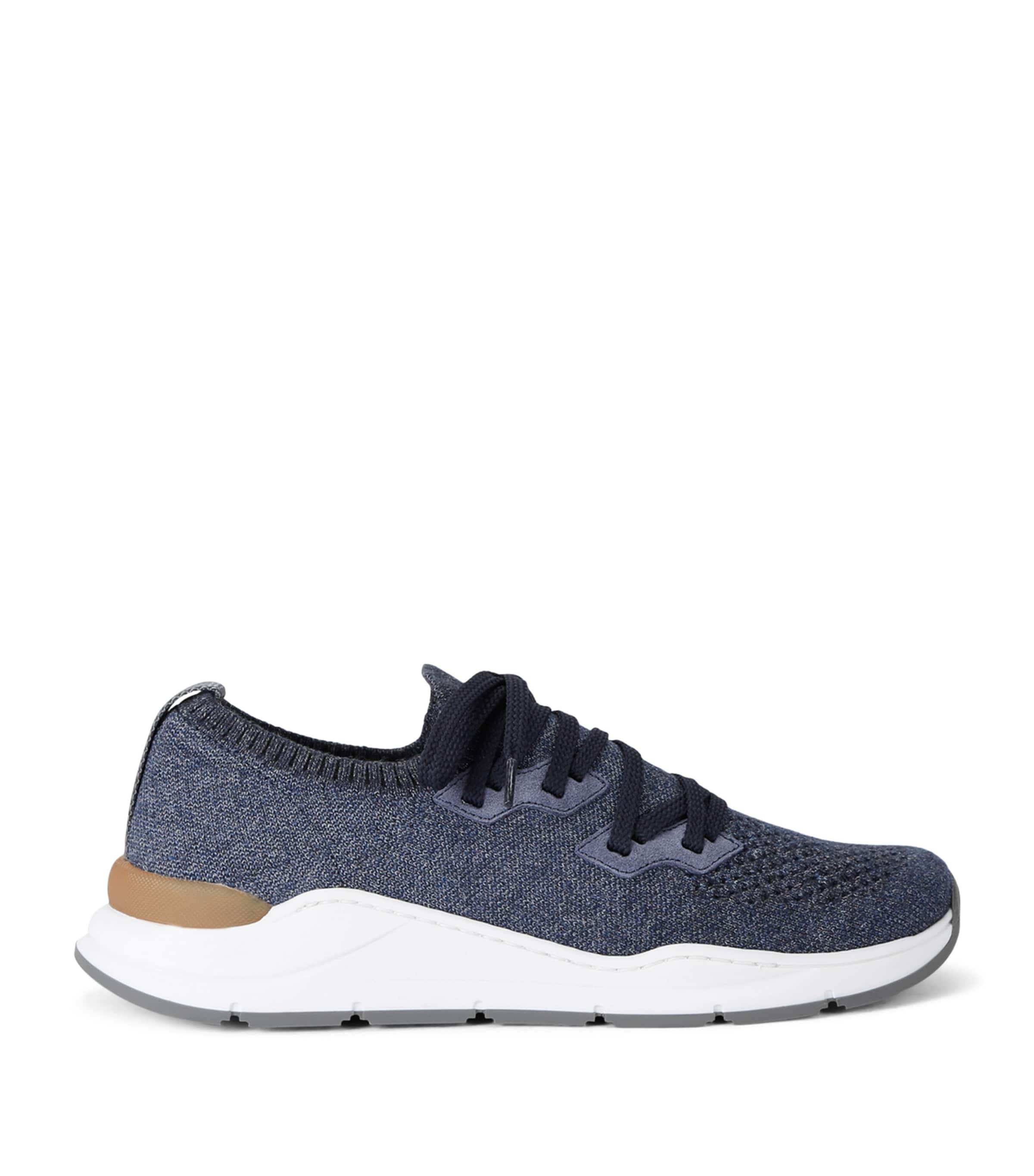 Brunello Cucinelli Cotton Knitted Sneakers In Blue