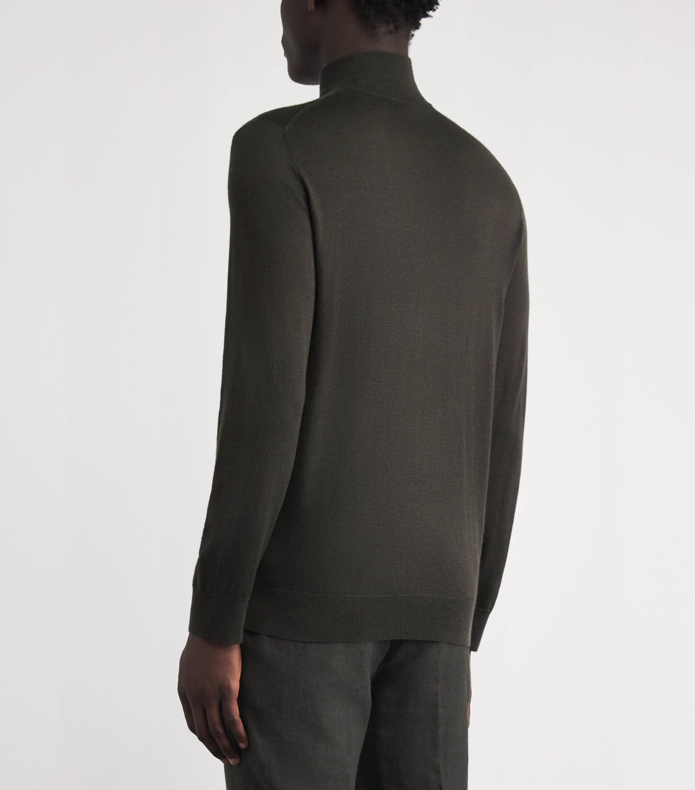N.Peal Mens Cashmere-Silk Regent Quarter-Zip Sweater Arabica Khaki Image 5