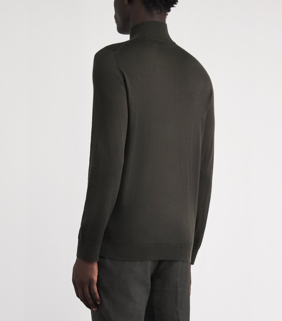 N.Peal Mens Cashmere-Silk Regent Quarter-Zip Sweater Arabica Khaki Image 5