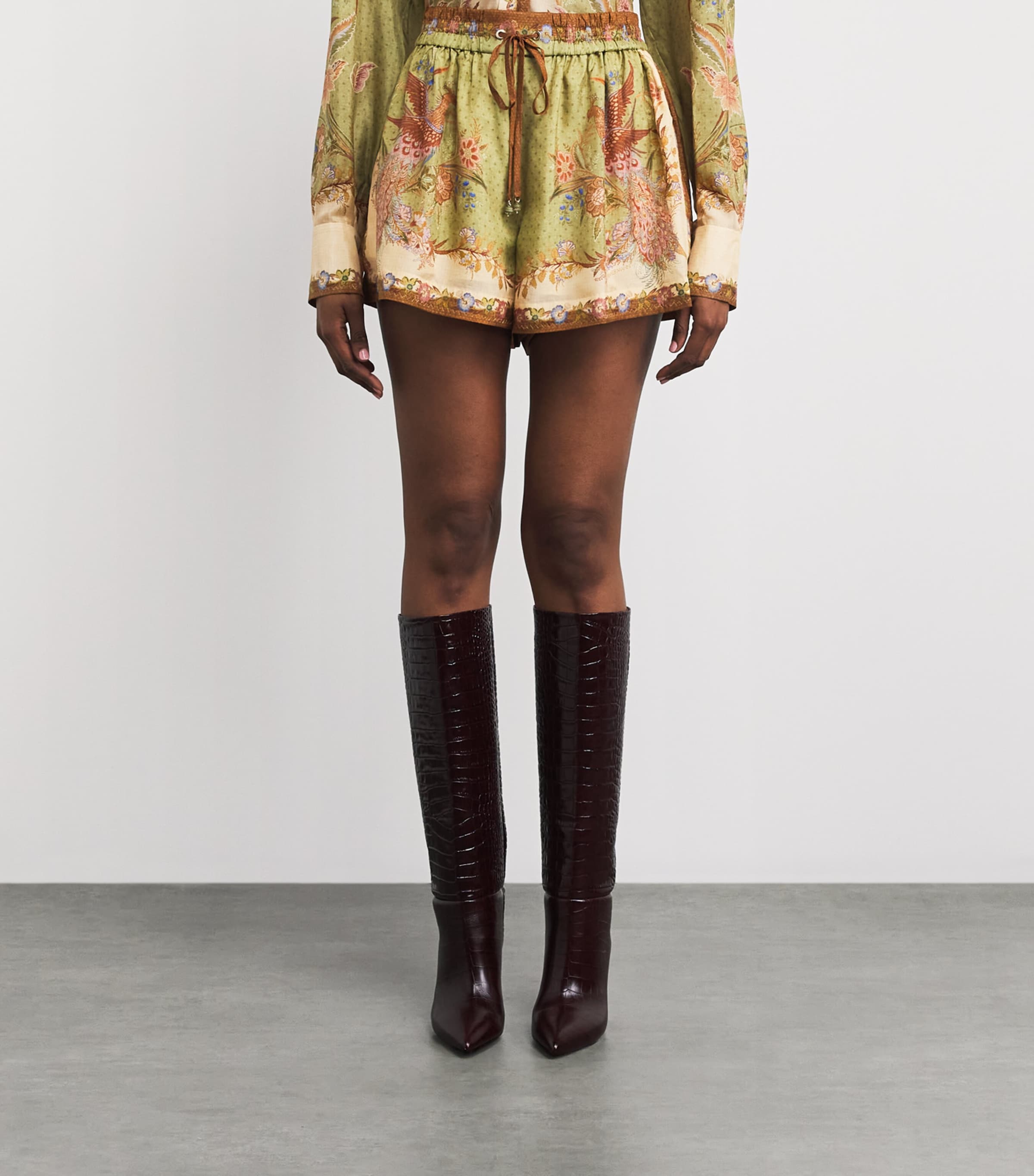 Zimmermann Womens Silk Indra Shorts Khaki Scarf Floral Image 4