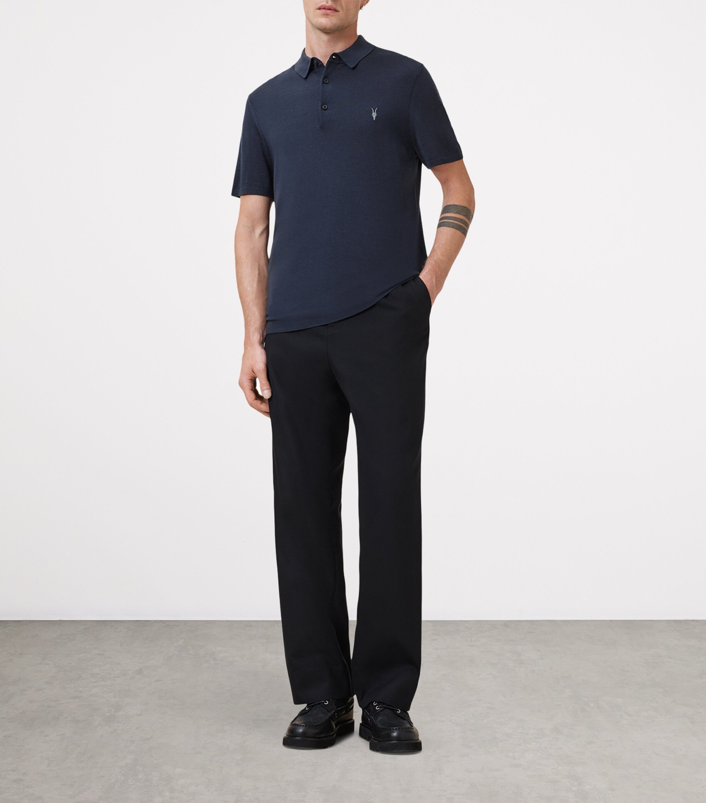 Merino Wool Mode Polo Shirt NAVY BLUE Image 2
