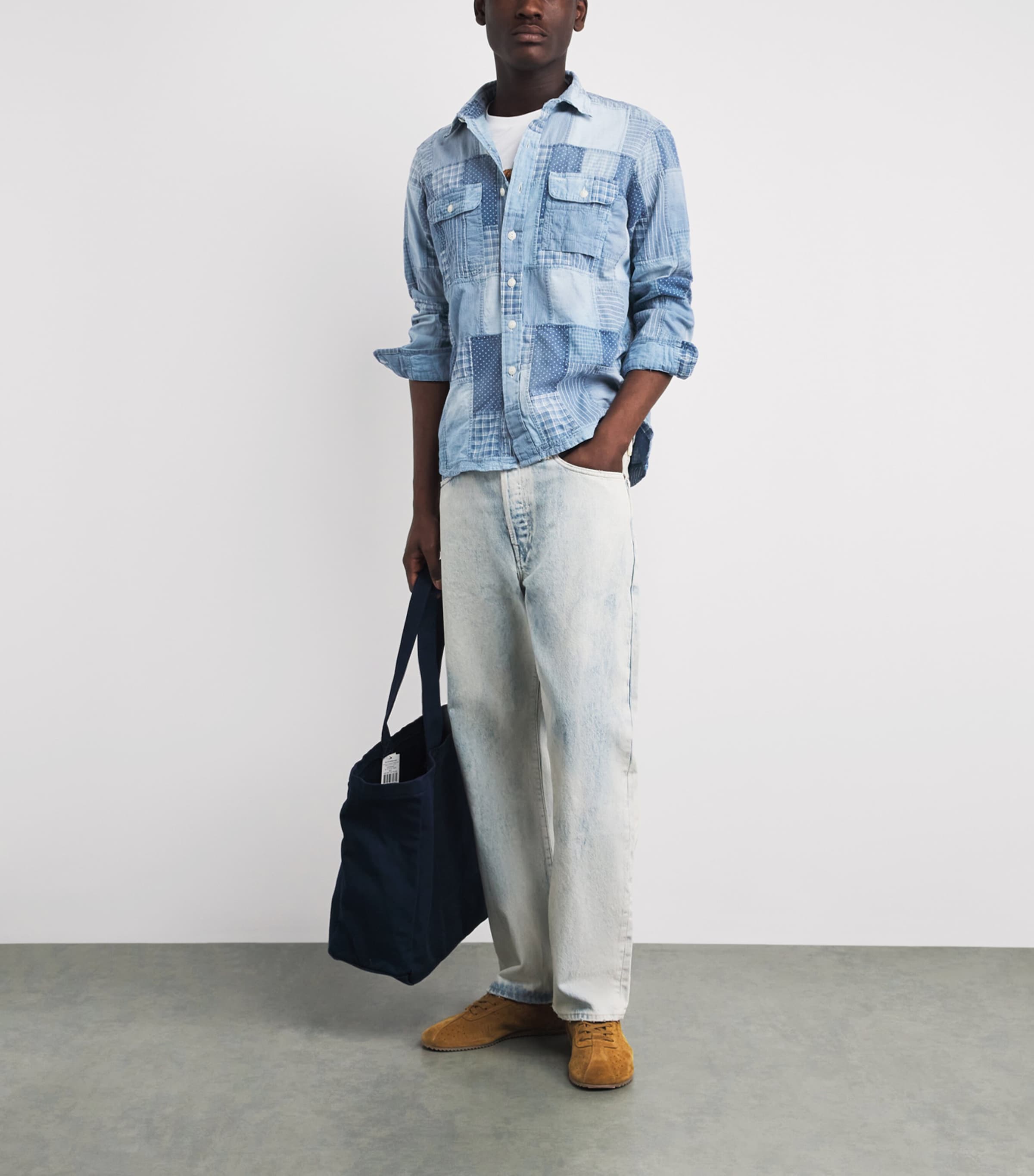 Polo Ralph Lauren Mens Patchwork Denim Shirt Indigo Ptchwork Image 2