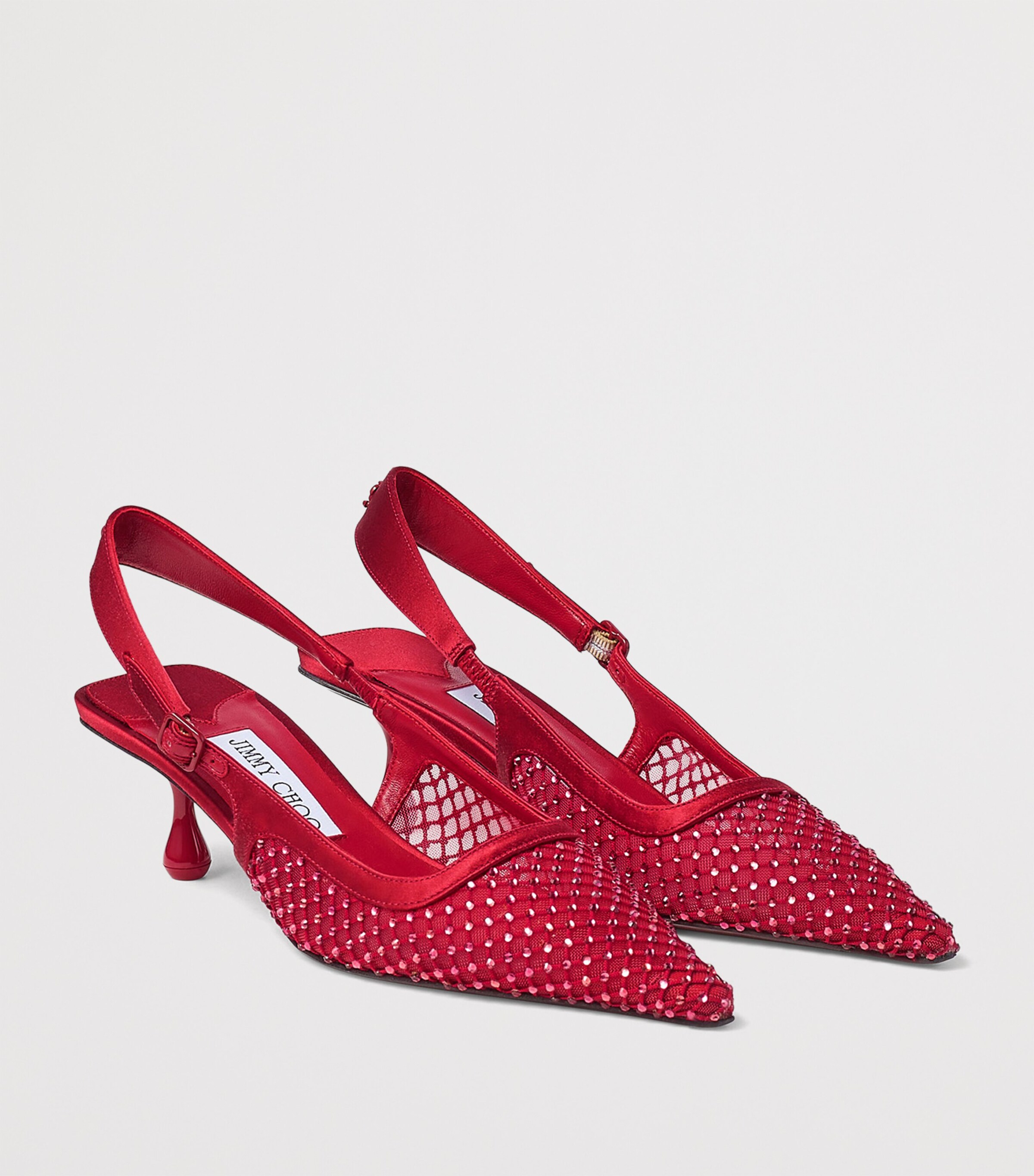 Amel 50 Satin-Mesh Embellished Slingback Pumps RUBY RED/RUBY RED Image 5